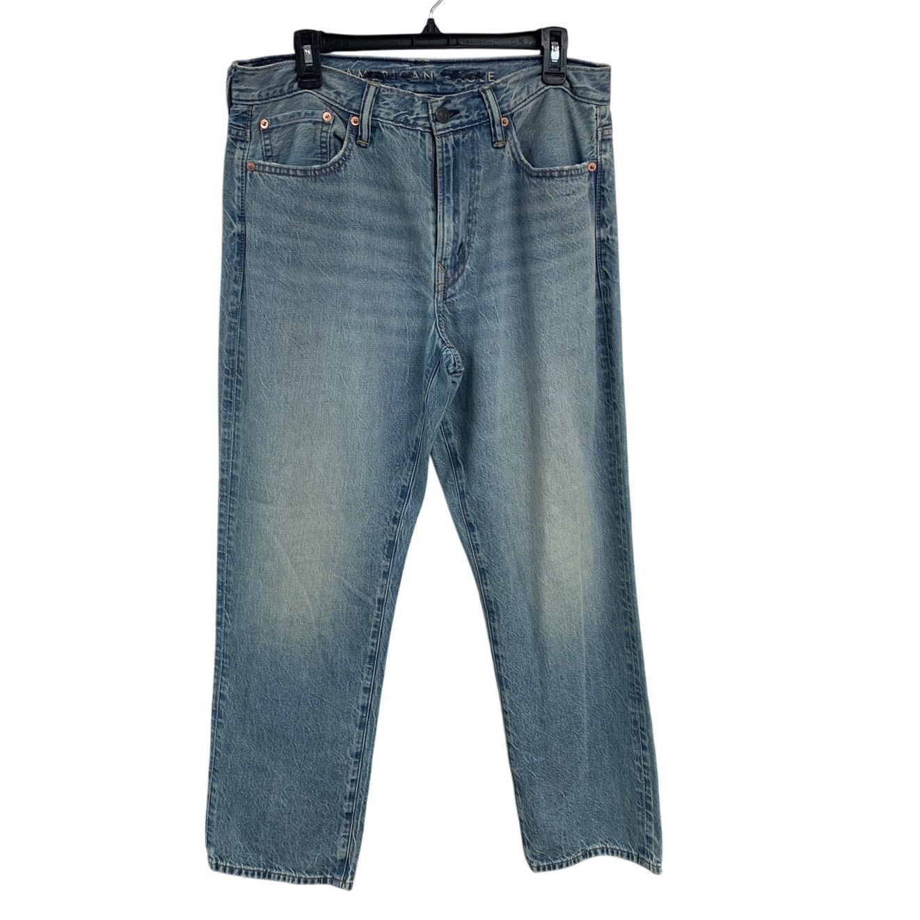 American Eagle Outfitters New AEO Mens Size 34 X 30 Loose Whiskered Denim Blue Jeans Size US 34 / EU 50 - 1 Thumbnail