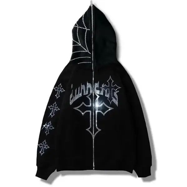 Japanese Brand Y2K Punk Gothic Zip-up Hoodie Sweatshirt Oversize Cross Web Size US L / EU 52-54 / 3 - 1 Thumbnail