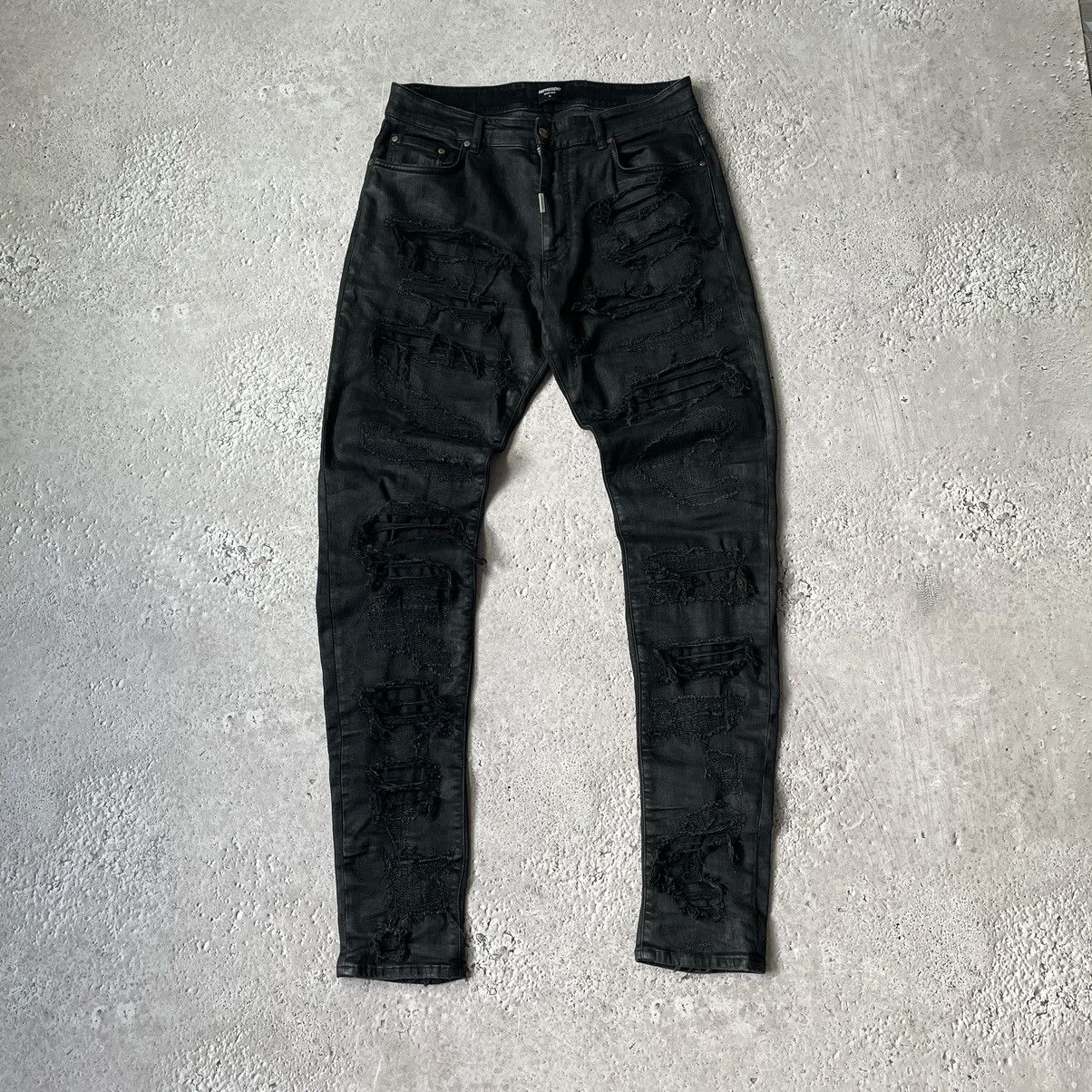 Represent Clo. Represent Clo. Shredded Distressed Black Wax Denim Jeans Size US 36 / EU 52 - 2 Thumbnail