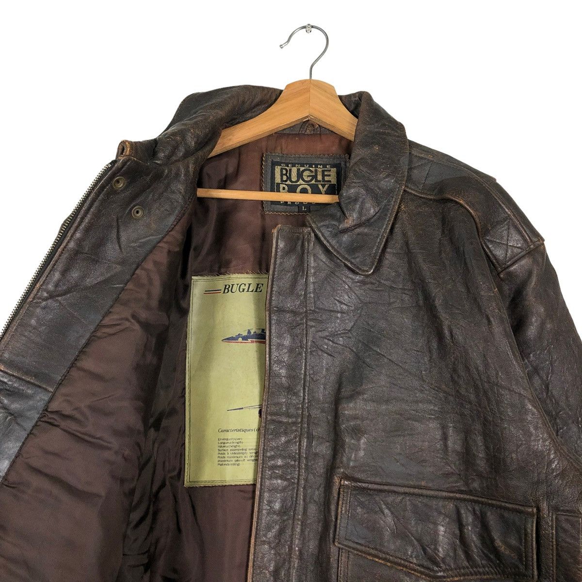 Vintage 🔥VINTAGE FLY GENUINE LEATHER JACKET BUGLE BIG LOGO Size US L / EU 52-54 / 3 - 14 Thumbnail