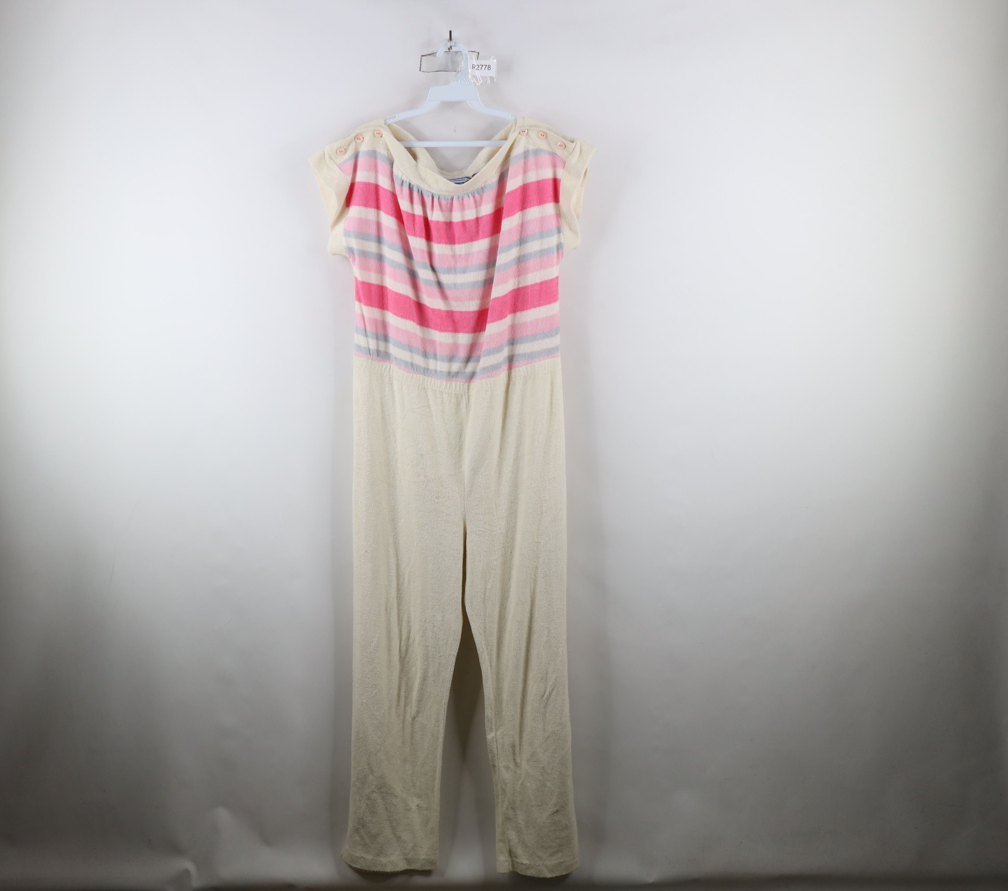 Vintage Vintage 70s Terry Cloth Striped Dolman Sleeve Romper Suit Size L / US 10 / IT 46 - 1 Thumbnail