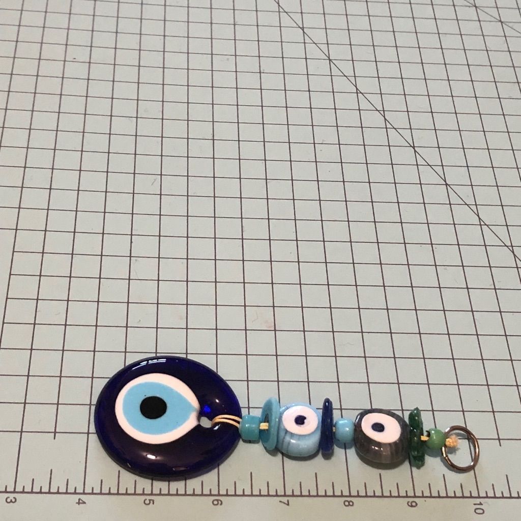 Vintage Handmade Evil Eye Wall Hanger keychain Blue White Glass New Size ONE SIZE - 2 Thumbnail
