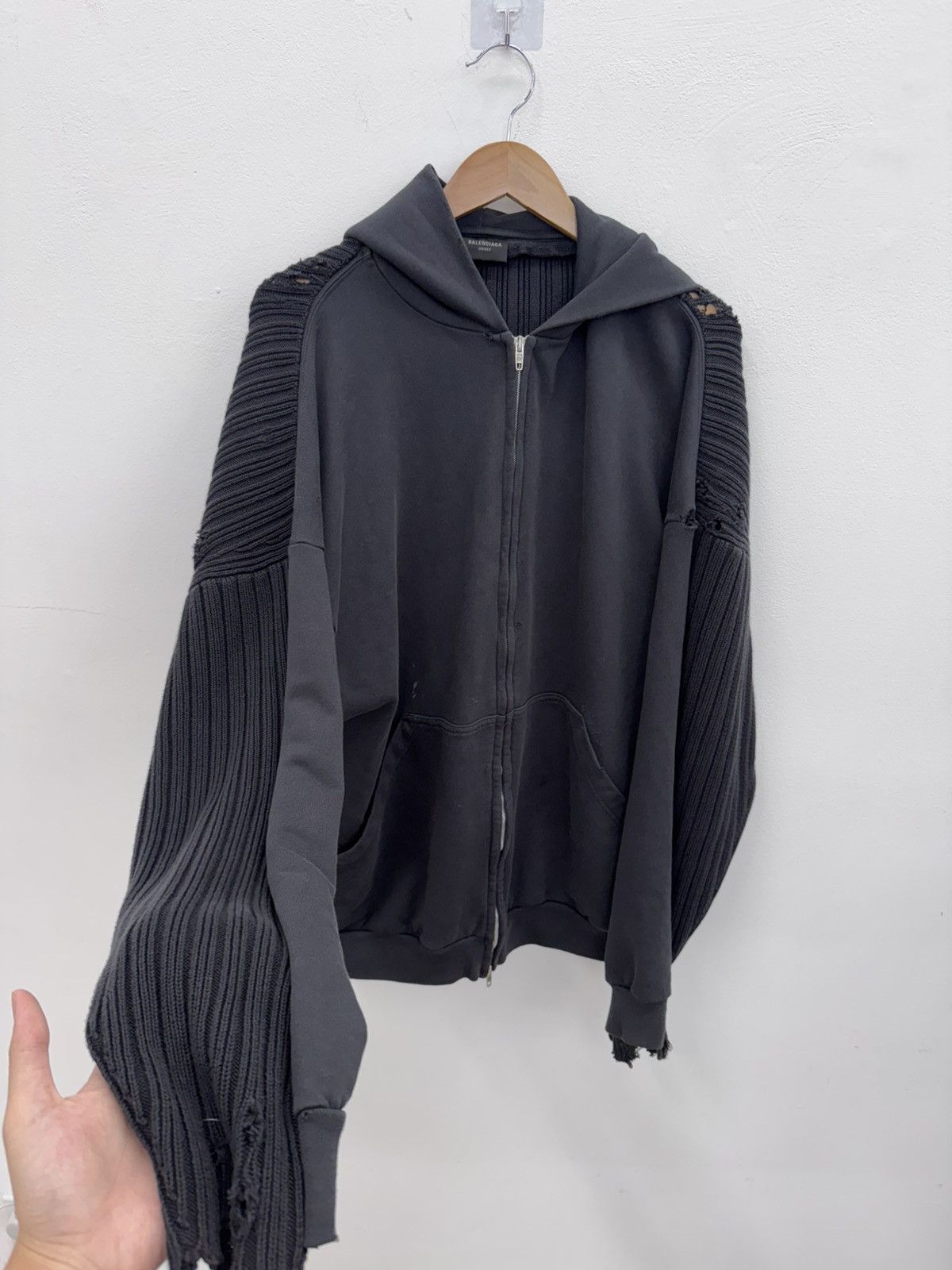 Balenciaga Charcoal Cotton and Knit Oversize Sweatshirt Size US L / EU 52-54 / 3 - 2 Thumbnail