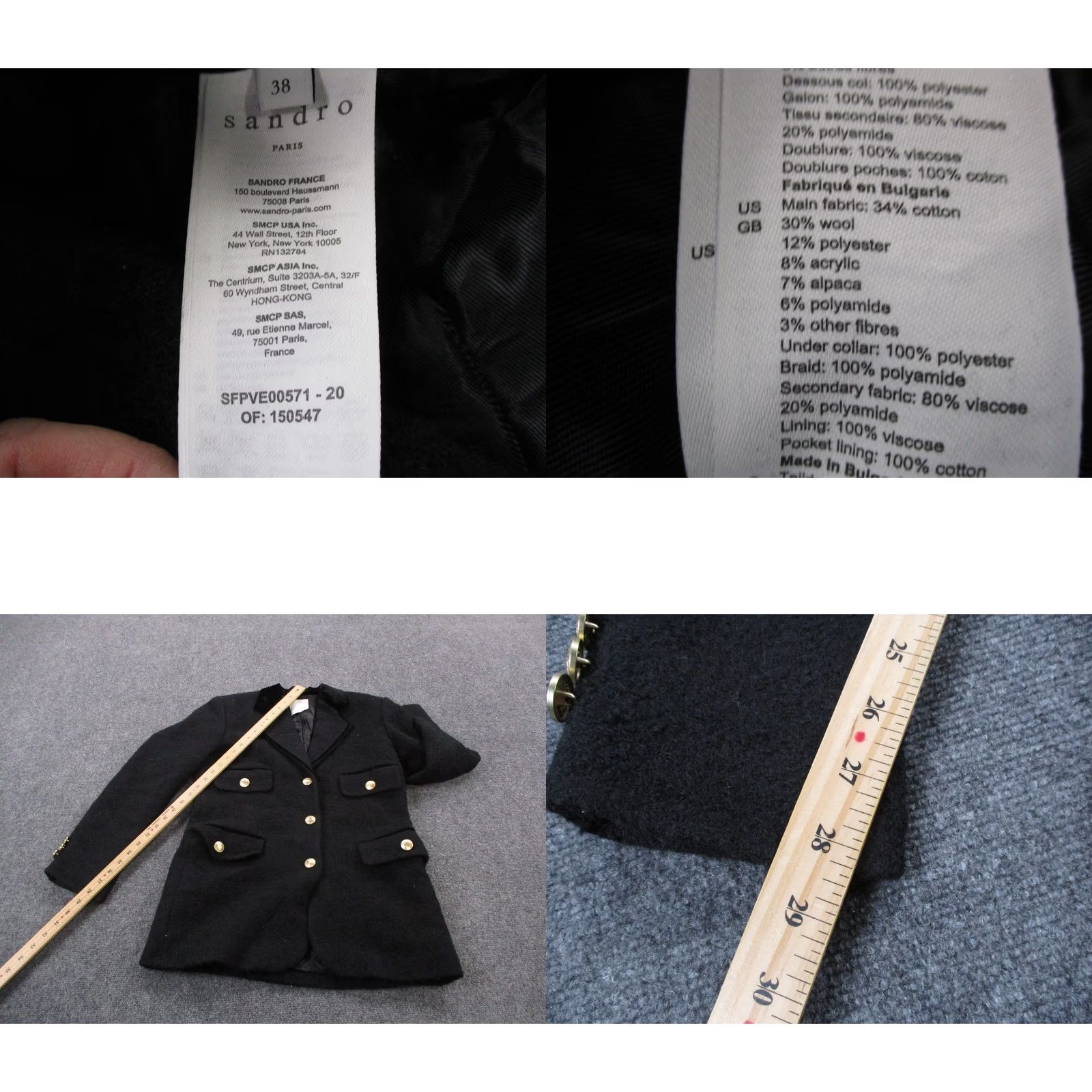 Sandro Sandro Jacket Black Wool Blend Coat Designer Outdoors Overcoat Casual 38 Women Size XS / US 0-2 / IT 36-38 - 8 Thumbnail
