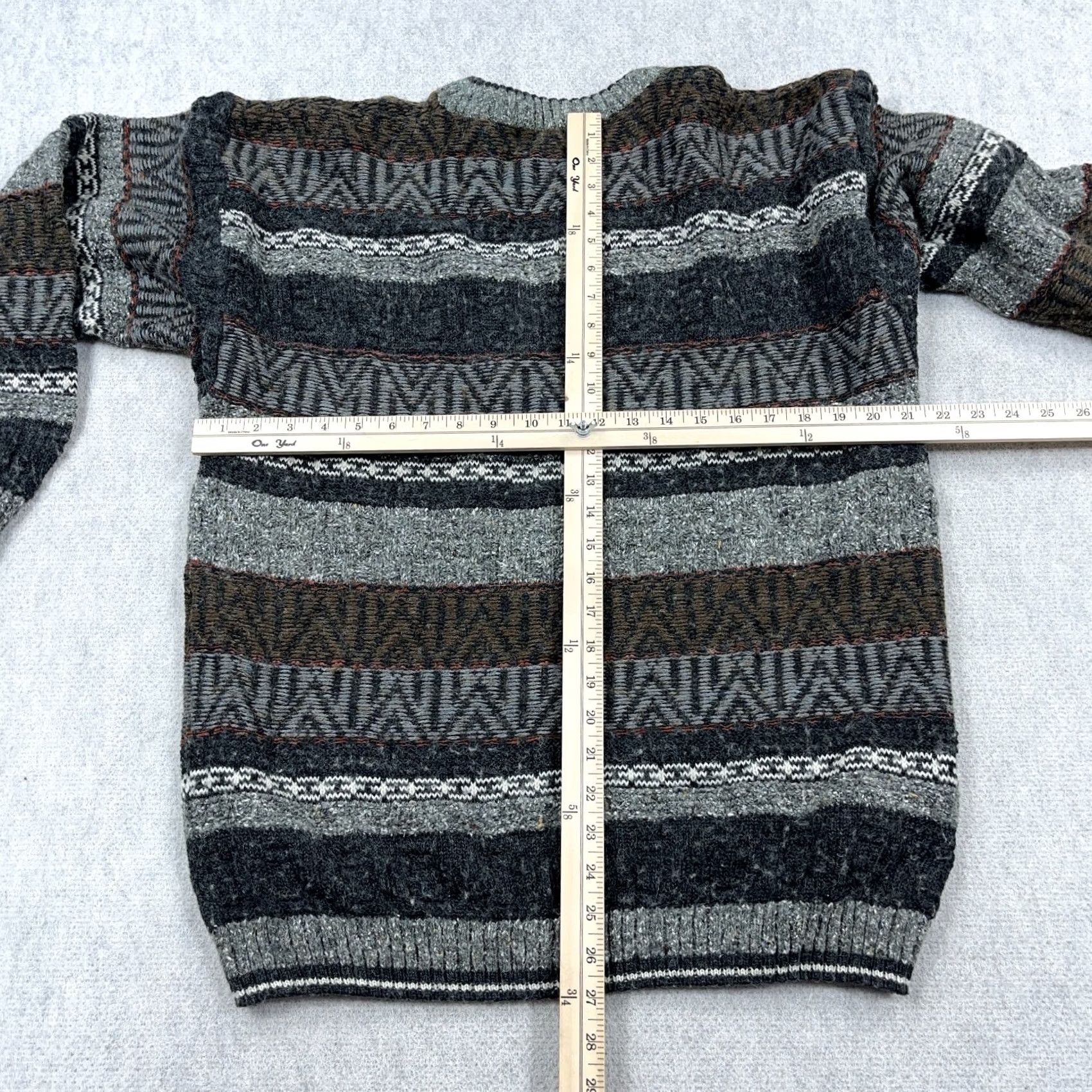 Vintage VINTAGE Gray Geometric Striped Crewneck Wool Blend Grandpa Sweater Large Men Size US L / EU 52-54 / 3 - 4 Thumbnail