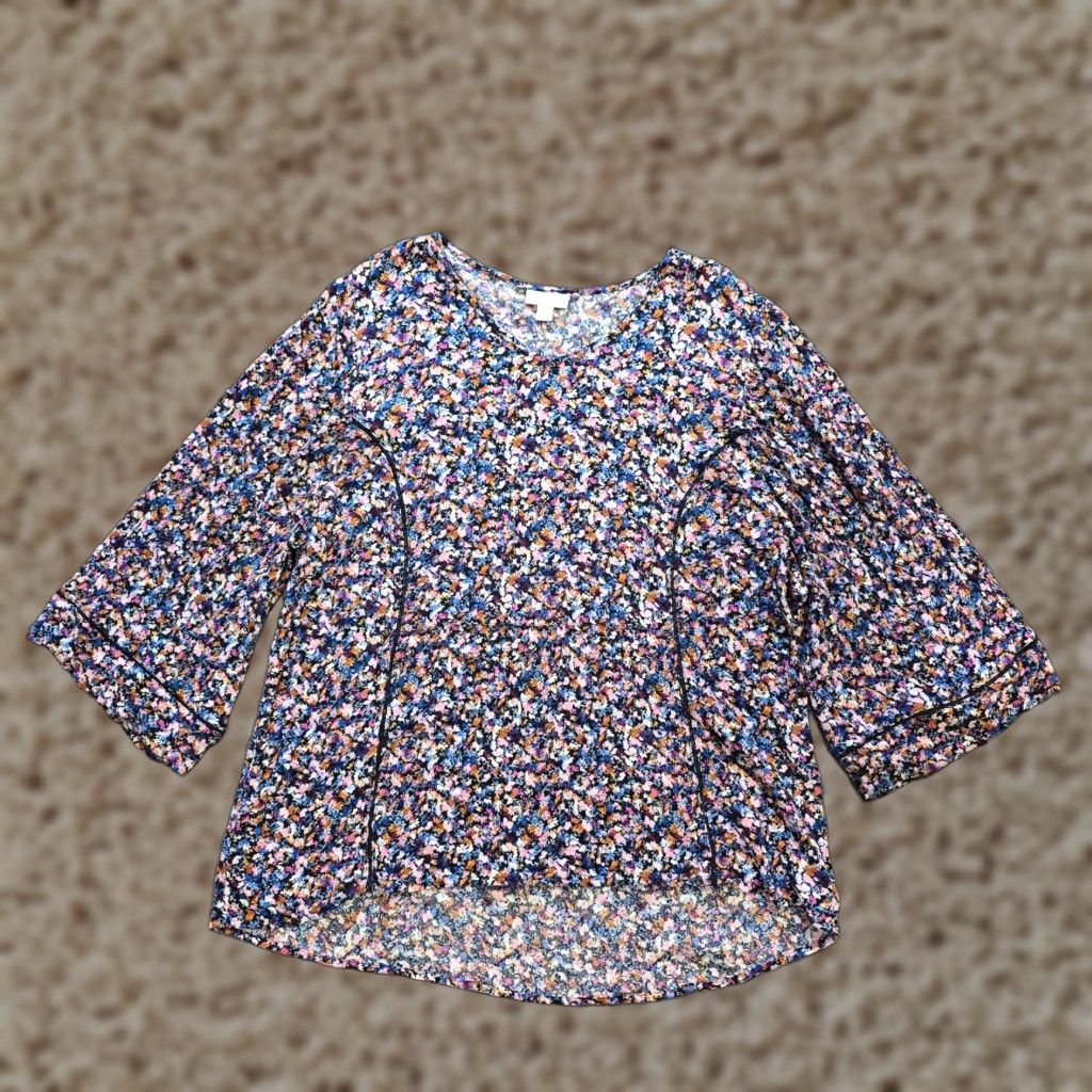 J. Jill J Jill Top Womens Large Petite Blue Floral Button Up Flare Sleeve Boho Shirt Size L / US 10 / IT 46 - 1 Thumbnail