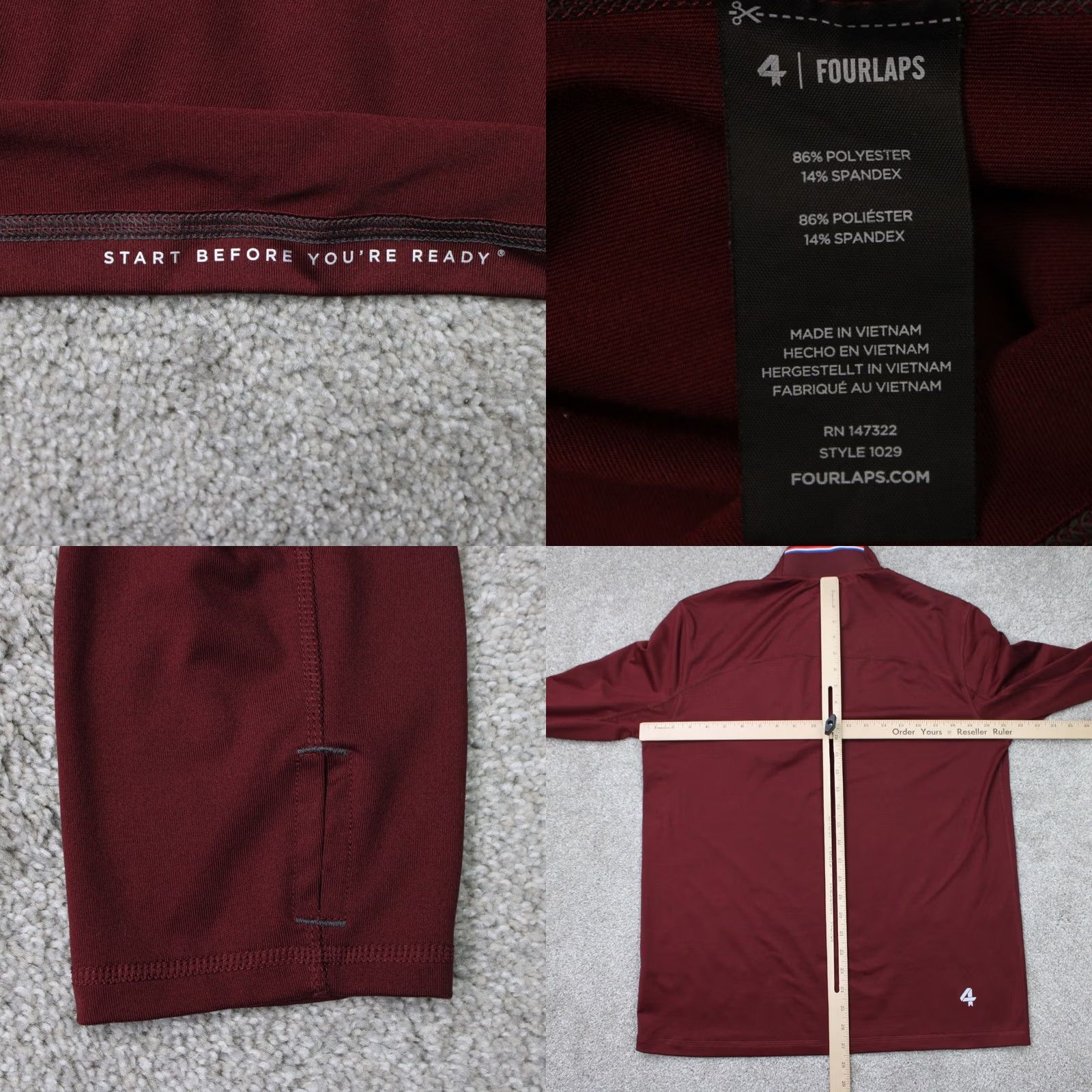 Vintage Fourlaps Mens Sweatshirt Red 1/4 Zip Long Sleeve Pullover Polyester Spandex Crew Neck L/S Size US M / EU 48-50 / 2 - 8 Thumbnail