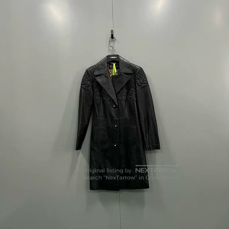 Versace Versace Black embossed pattern leather coat Size L / US 10 / IT 46 - 1 Thumbnail