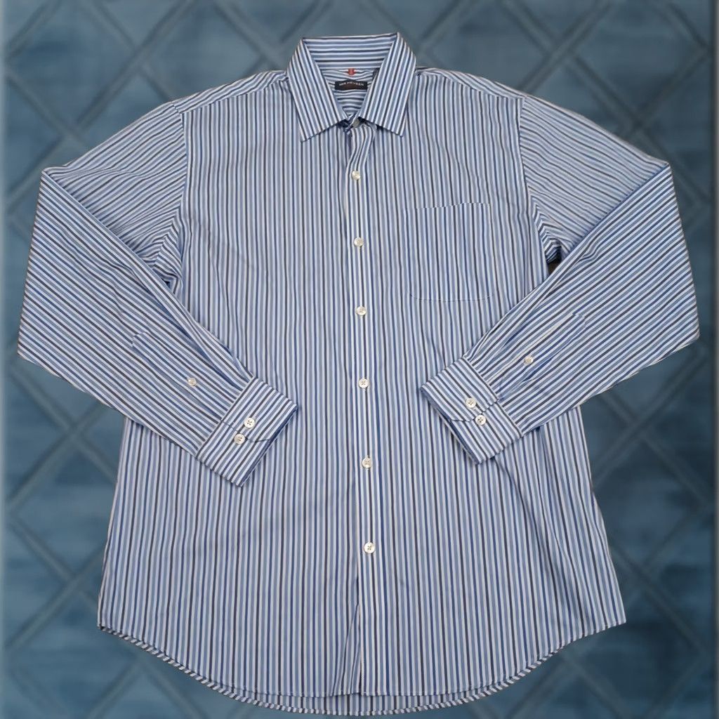 Van Heusen Van Heusen Shirt Mens Medium Blue Striped Long Sleeve Button-Up Cotton Blend Shirt Mens Blue Striped Button-Up Size US M / EU 48-50 / 2 - 1 Thumbnail