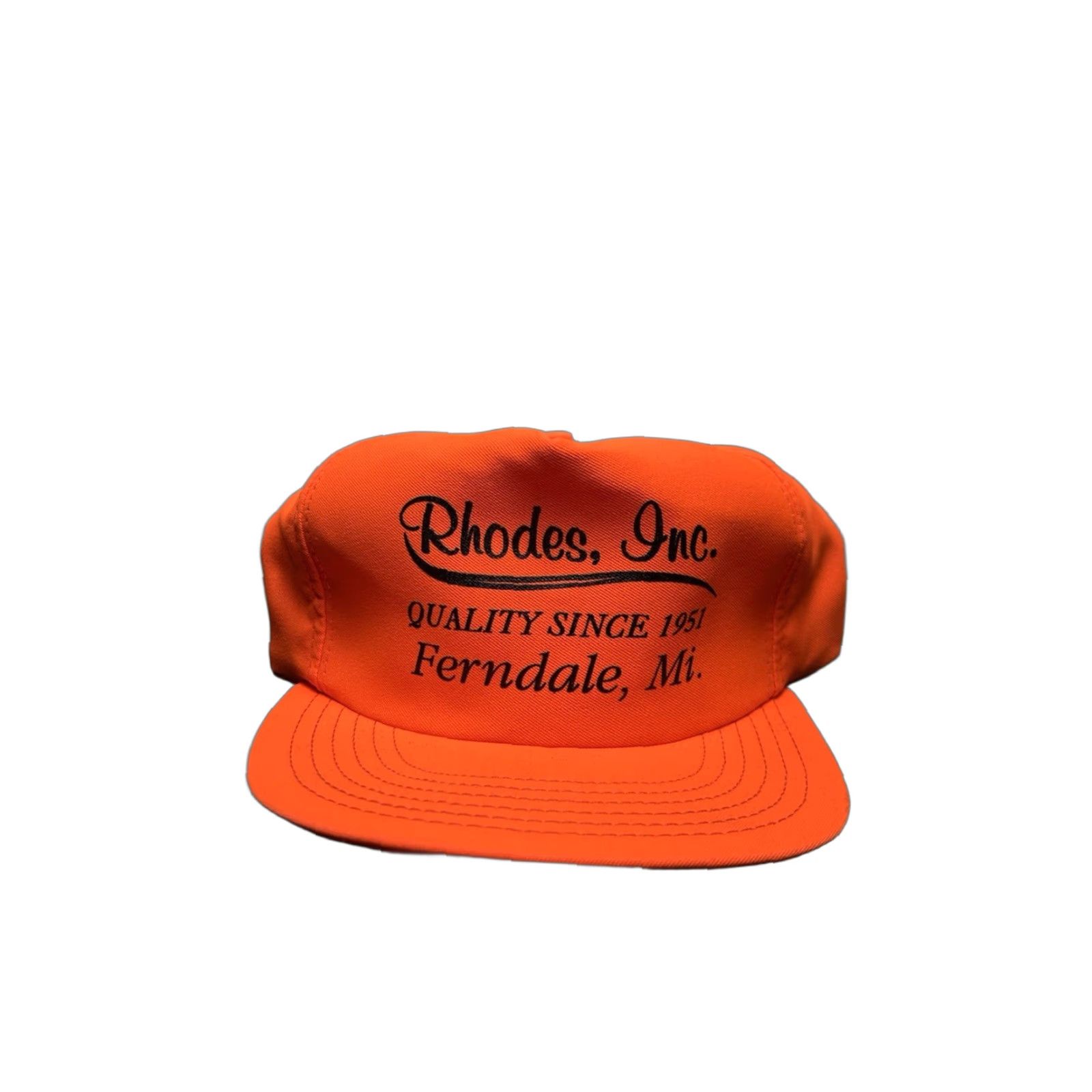 RHODE VINTAGE 80s 90s snapback hat cap Rhodes Inc blaze orange USA Adjustable Mens Hat Size 44L - 1 Thumbnail