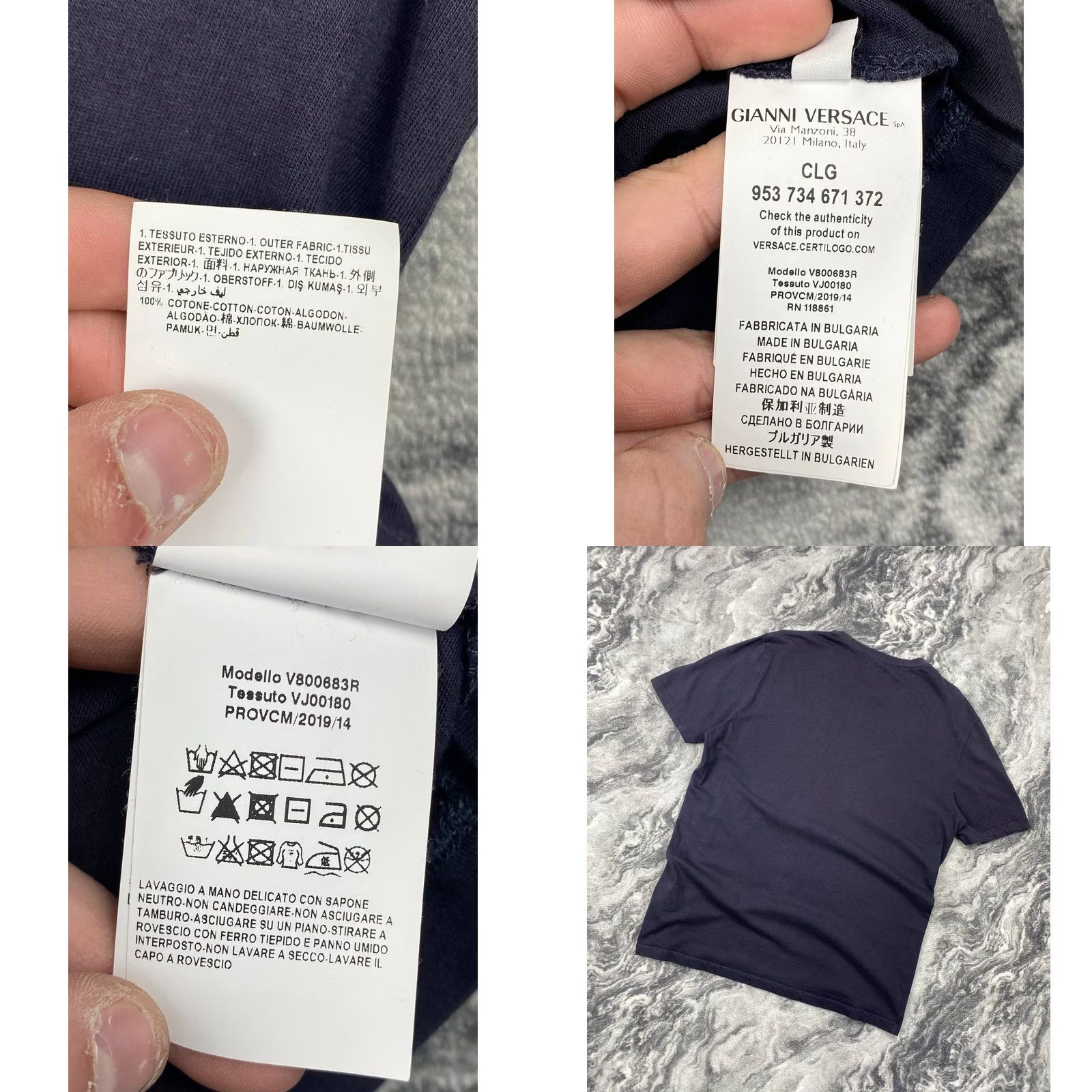 Vintage Versace Collection T-Shirt Men L Blue Logo Crew Neck Short Sleeve Shirt Designer All Seasons 55.5 Chest 72.5 Length 46.5 Shoulders Italy Cotton Size US L / EU 52-54 / 3 - 8 Thumbnail