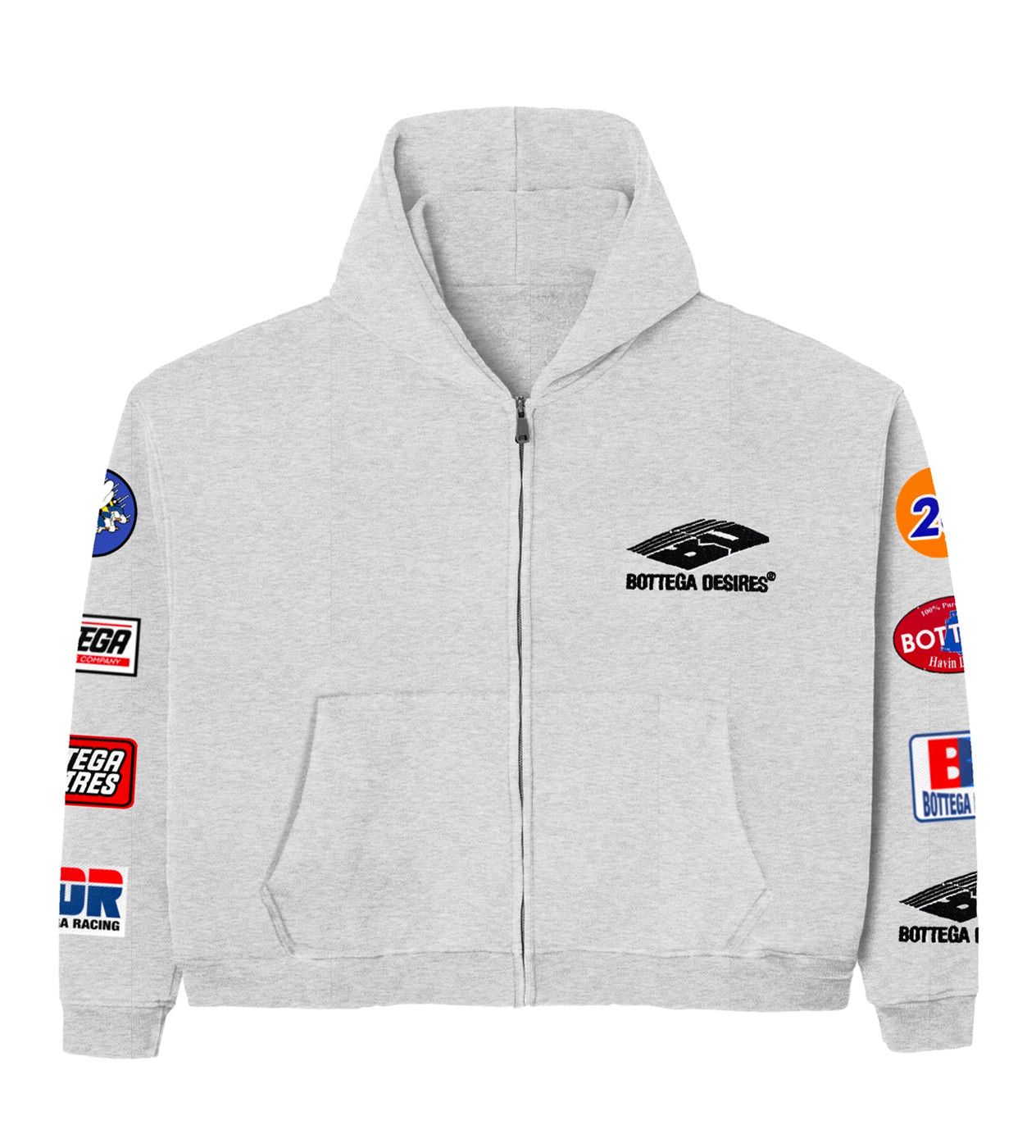 Bottega Desires Patches Zip Up Hoodie Grey Size US XL / EU 56 / 4 - 1 Thumbnail