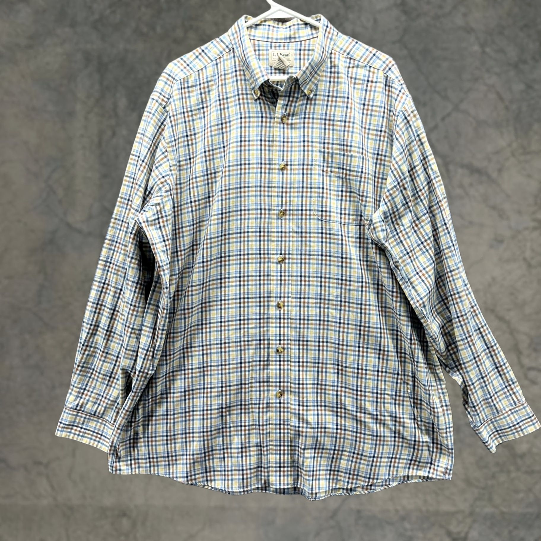 Vintage VINTAGE: NO - LL Bean Shirt Men XL Blue Yellow Button Up Traditional Tall Check Plaid 503308 Size US XL / EU 56 / 4 - 1 Thumbnail