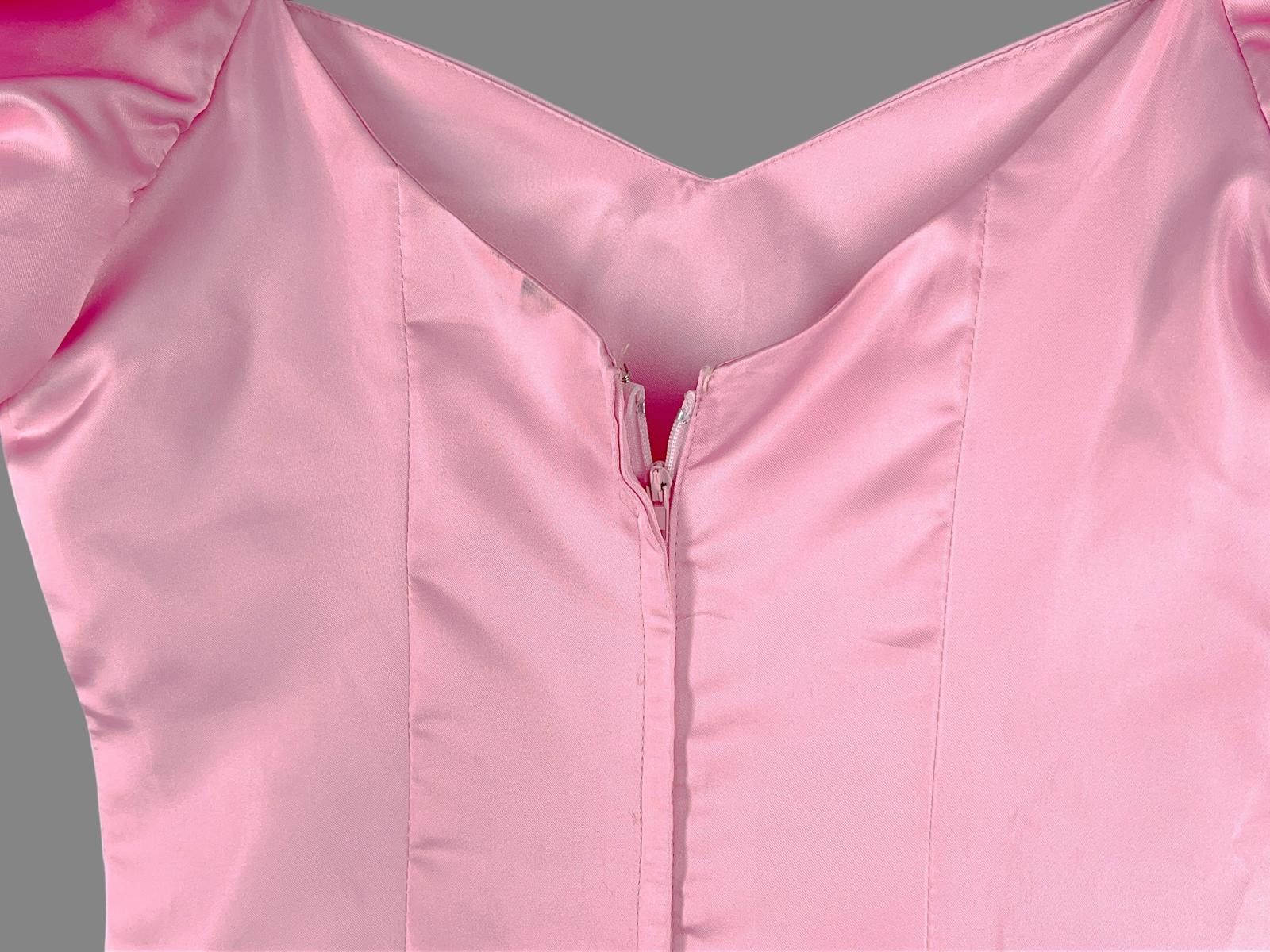 Designer 80s Pink Peplum Satin Prom Dress Barbiecore Size M / US 6-8 / IT 42-44 - 8 Thumbnail
