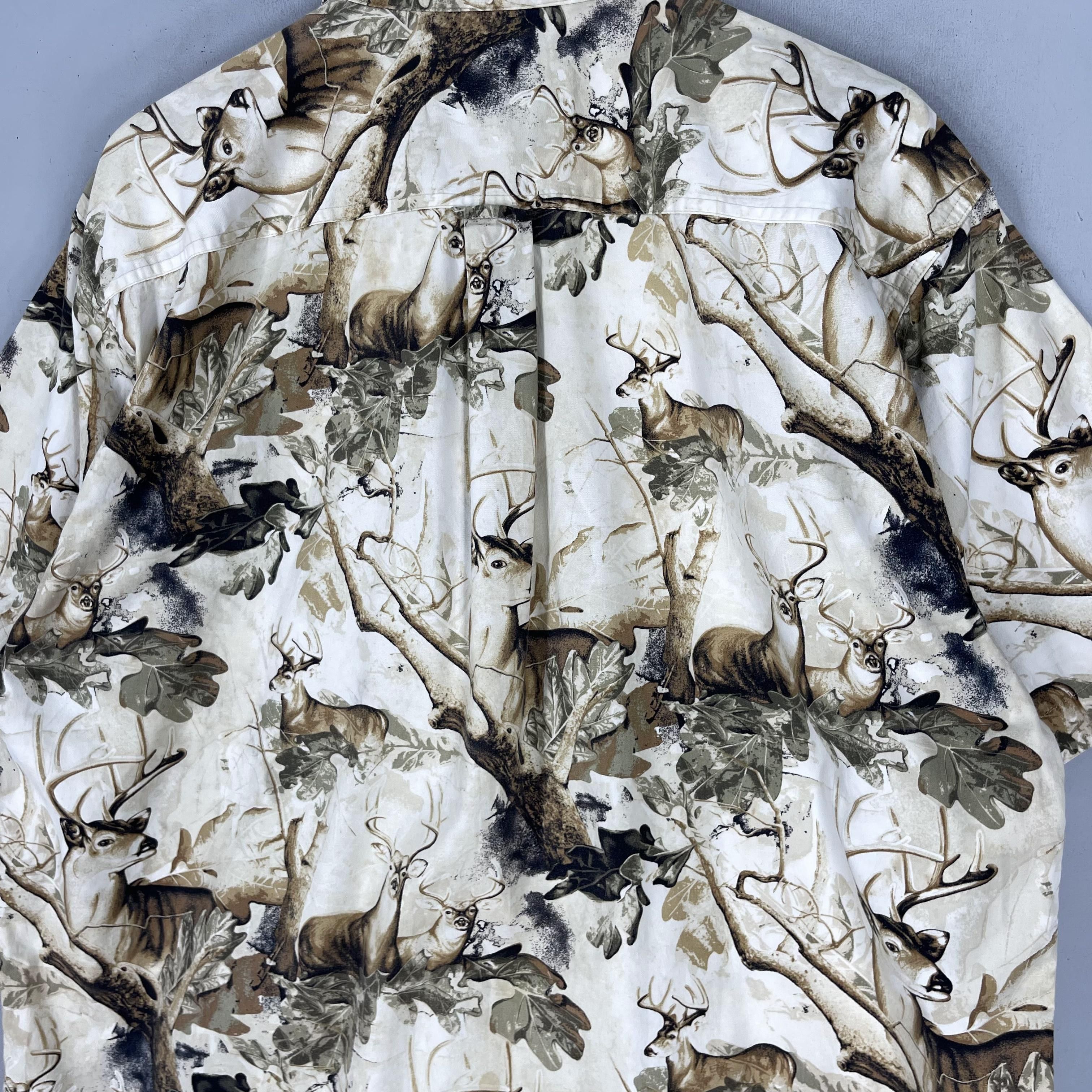 Habitat Vintage 90s Antelope Forest Wildlife Printed Overprint Shirt Size US XL / EU 56 / 4 - 9 Thumbnail