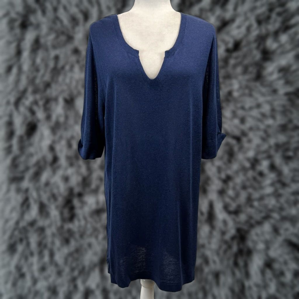 J. Jill J. Jill Linen Sweater Dress Women's Large Blue Lightweight Knee Length Size L / US 10 / IT 46 - 1 Thumbnail