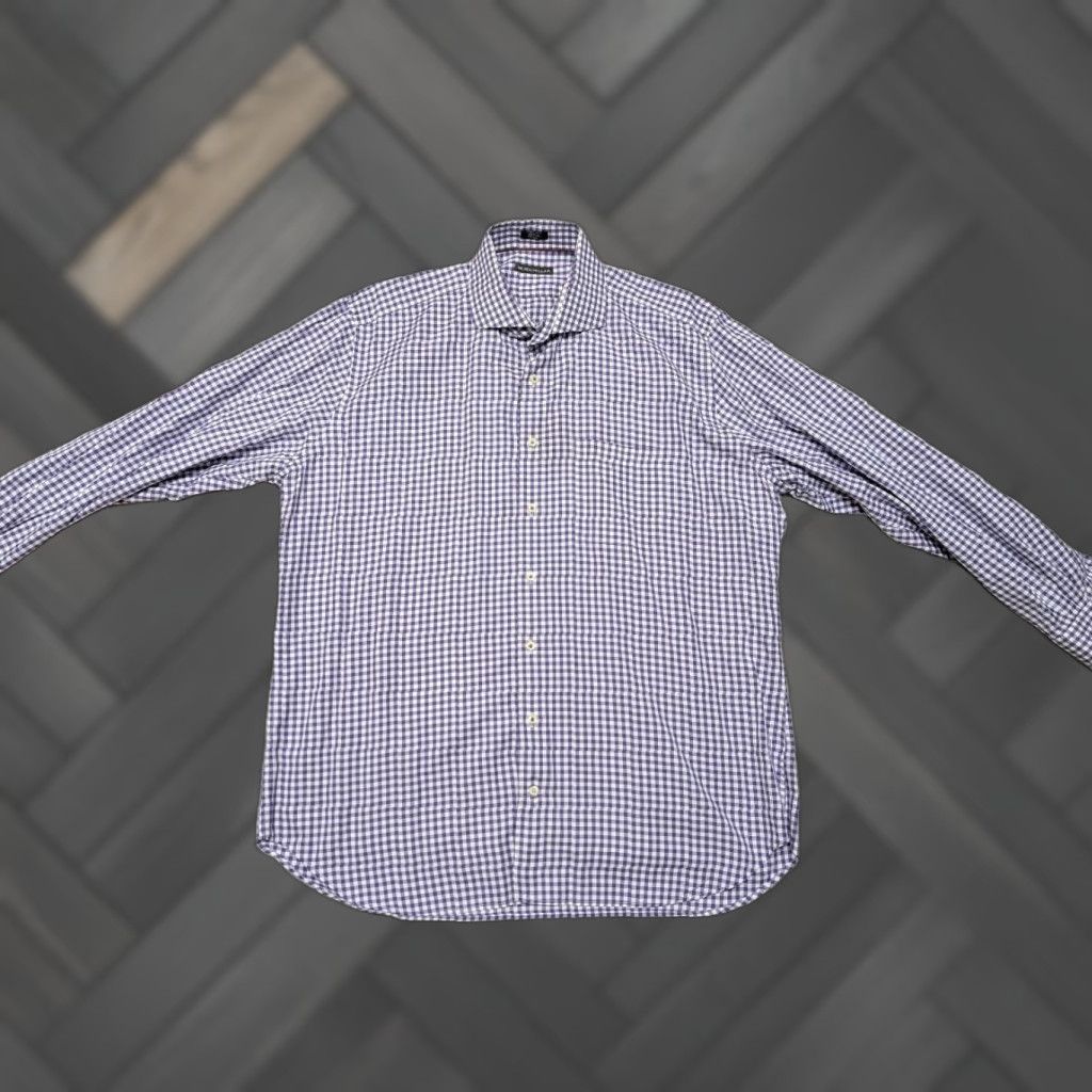 Peter Millar PETER MILLAR long sleeve GINGHAM cotton shirt XL button-up CHECK purple plaid Mens XL Purple Gingham Long Sleeve Cotton Shirt Size US XL / EU 56 / 4 - 1 Thumbnail