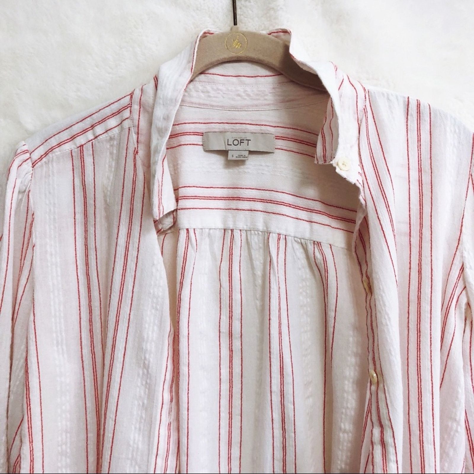 Loft LOFT Red & White Striped Long Sleeve Button Shirt Size S / US 4 / IT 40 - 2 Thumbnail