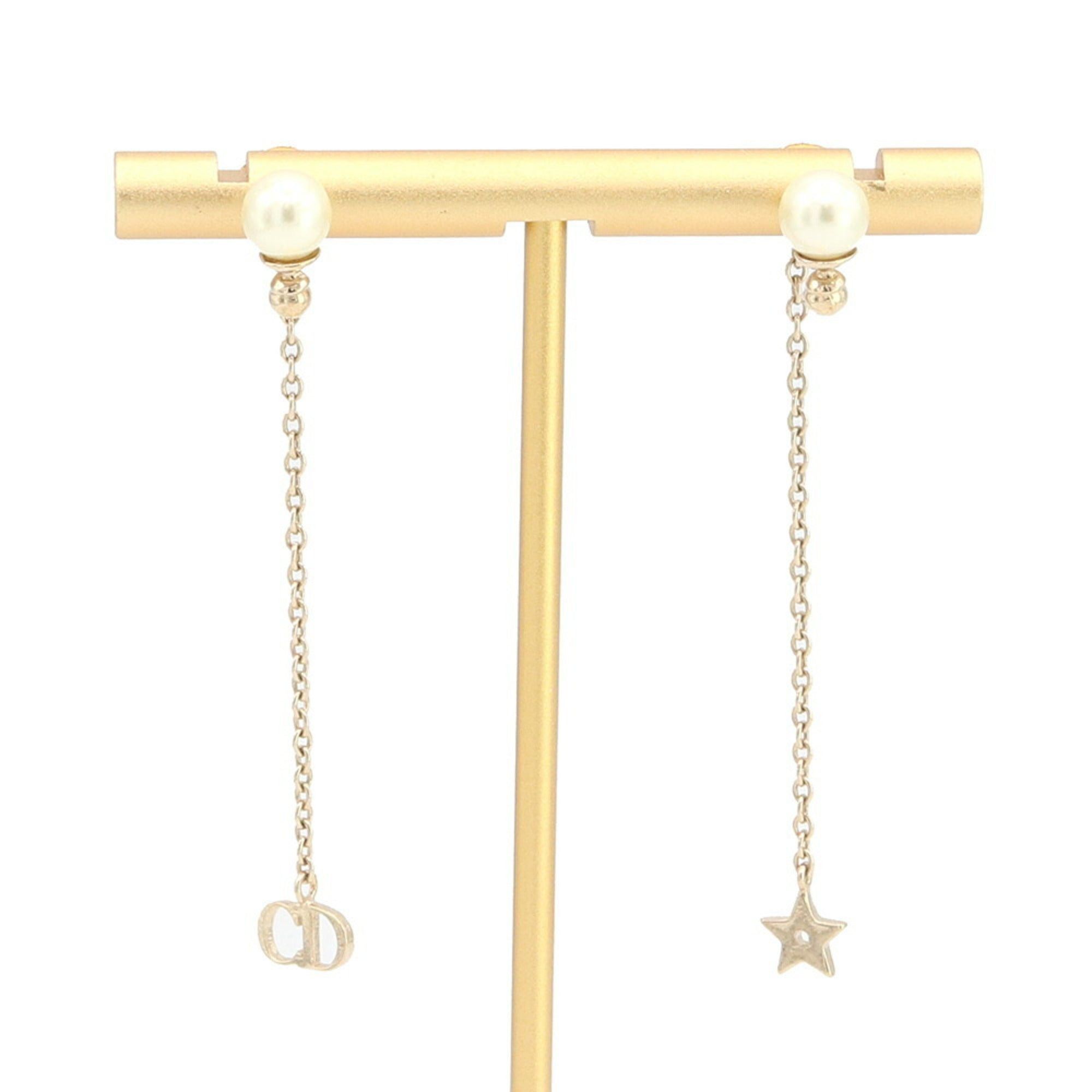 image of Christian Dior Dior Earrings La Petite Tribal Gold Metal Fake Pearl Star Ladies Chain Cd Christian,