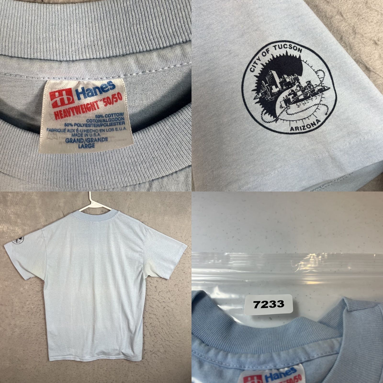Hanes VINTAGE 80s Tucson Arizona Water Pride In Service Pocket T Shirt Adult Large Blue Hanes Cotton Blend Graphic Tee Mens Large Uri? Size US L / EU 52-54 / 3 - 8 Thumbnail