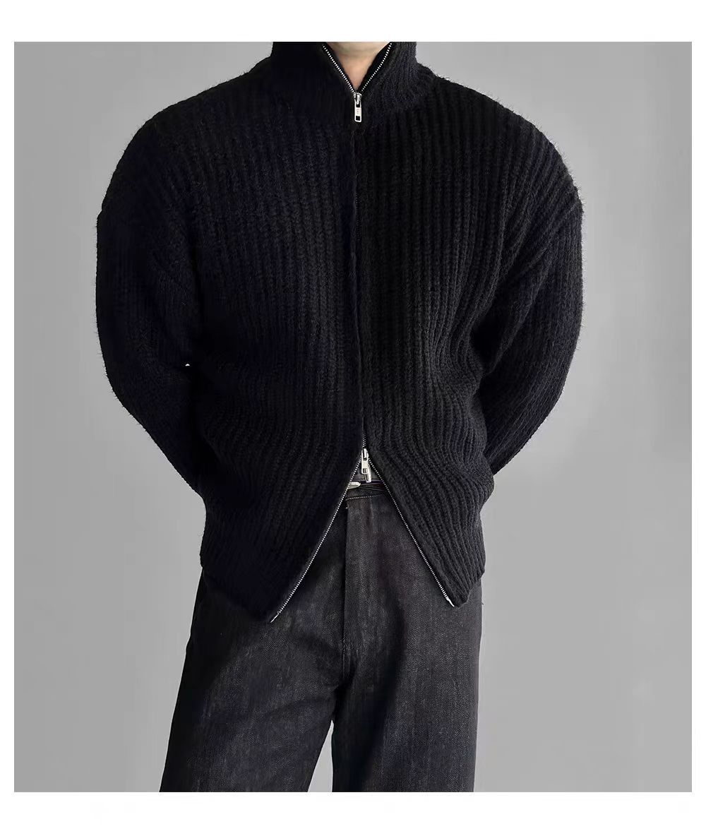 Japanese Brand Vintage Double Zipper Black XL Knit Stand-Up Jacket Coat Size US XL / EU 56 / 4 - 4 Thumbnail