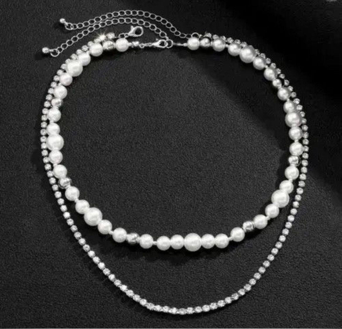 Japanese Brand × Vintage Unisex layered pearl chain shiny rhinestone tennis necklace Size ONE SIZE - 2 Thumbnail