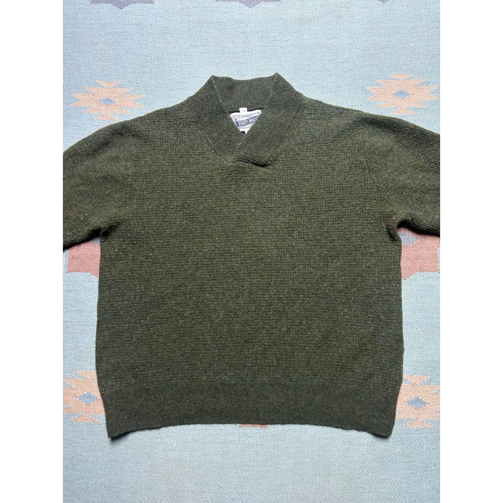 Schott VINTAGE Schott NYC Knit Wool Blend Pullover Shawl Collar Green XL Sweater Men Size US XL / EU 56 / 4 - 2 Thumbnail