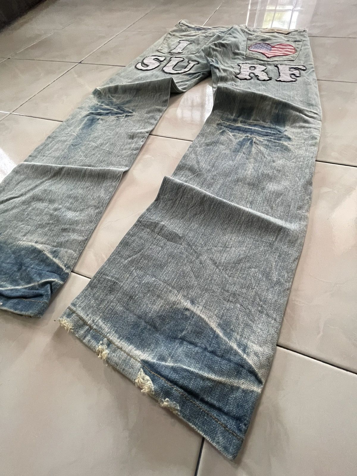 Hysteric Glamour Point Loma Japan I Love ❤️ Surf Patched Faded Wash Jeans Size US 34 / EU 50 - 8 Thumbnail