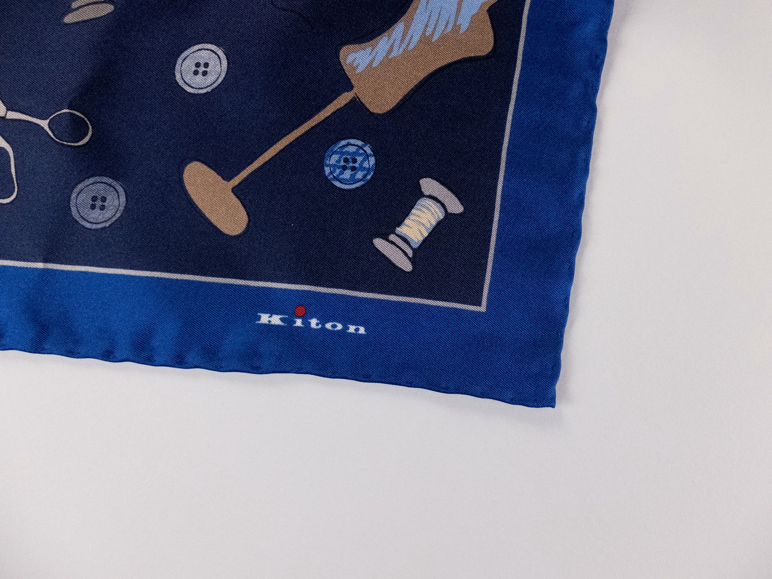 Kiton KITON Napoli navy blue tailoring tools silk pocket square Size ONE SIZE - 2 Thumbnail
