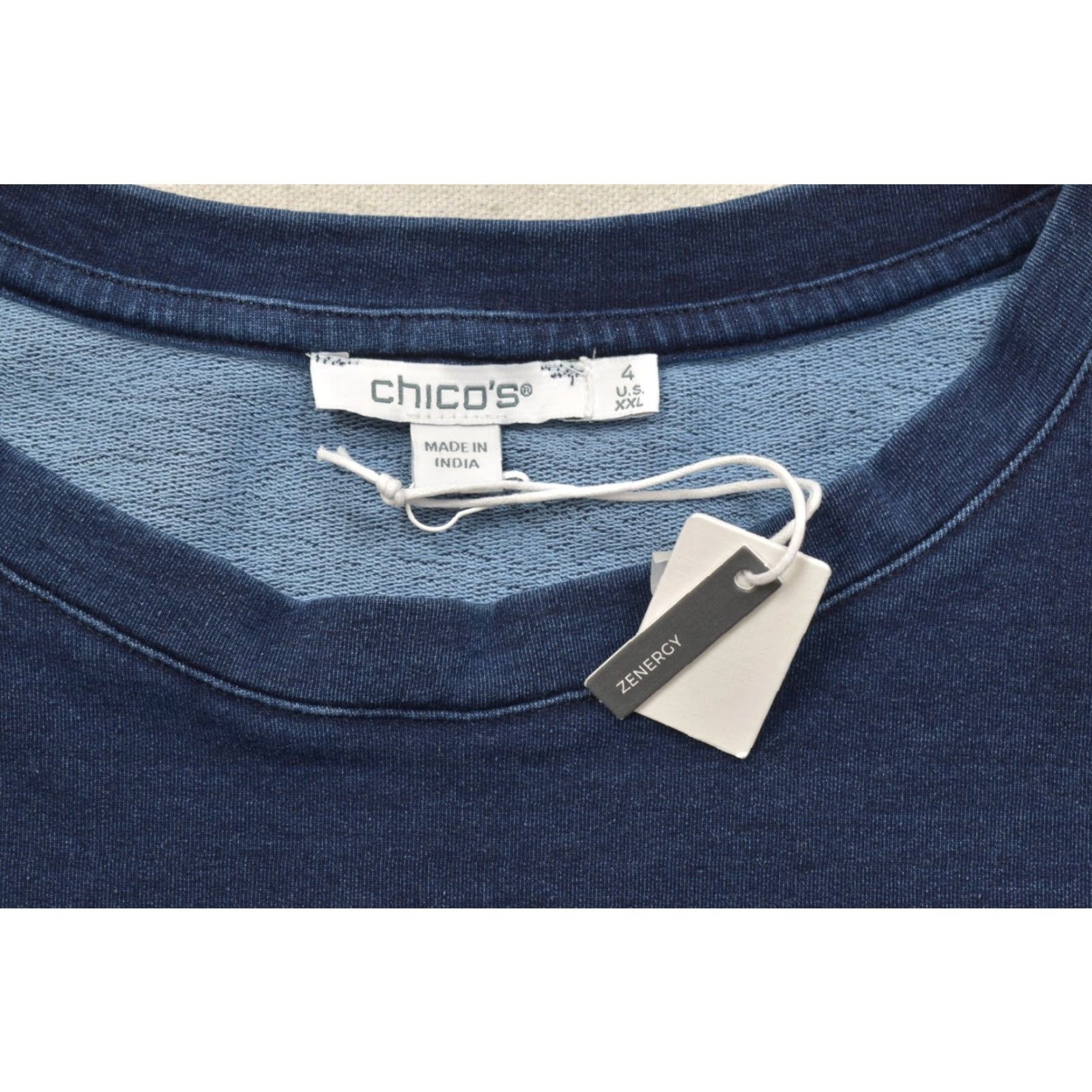 Vintage Chico's Zenergy Women's Blue Puff Sleeve Sweatshirt Top Size 2XL XXL Cotton Pullover Crew Neck Casual Shirt Blouse Size XXL / US 16-18 / IT 52-54 - 6 Thumbnail