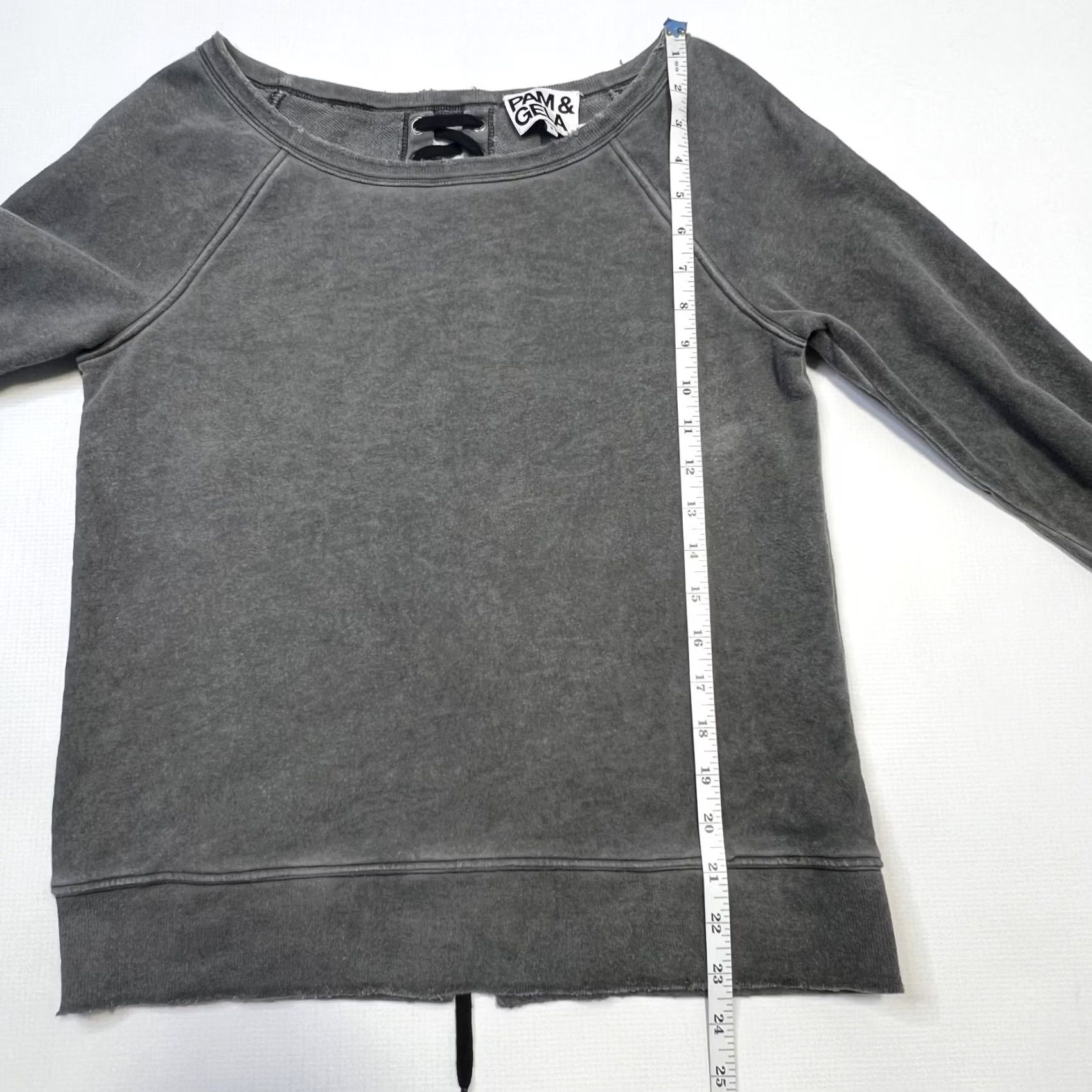 Vintage Pam & Gela Sweater Womens P Petite Gray Lace Up Back Pullover Long Sleeve Cotton Top Size S / US 4 / IT 40 - 7 Thumbnail