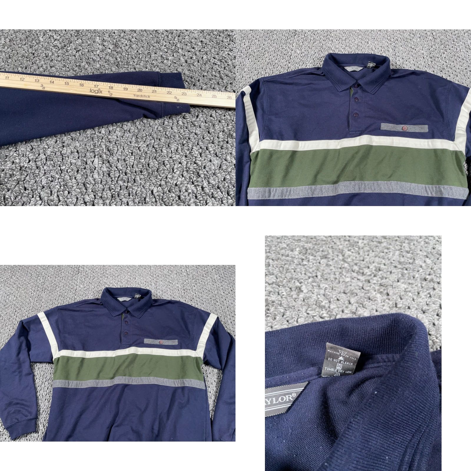 Vintage VINTAGE 90s Dad Style Long Sleeve Polo Shirt David Taylor XL Tall Dark Blue Green Striped Polo Mens Size US XL / EU 56 / 4 - 8 Thumbnail