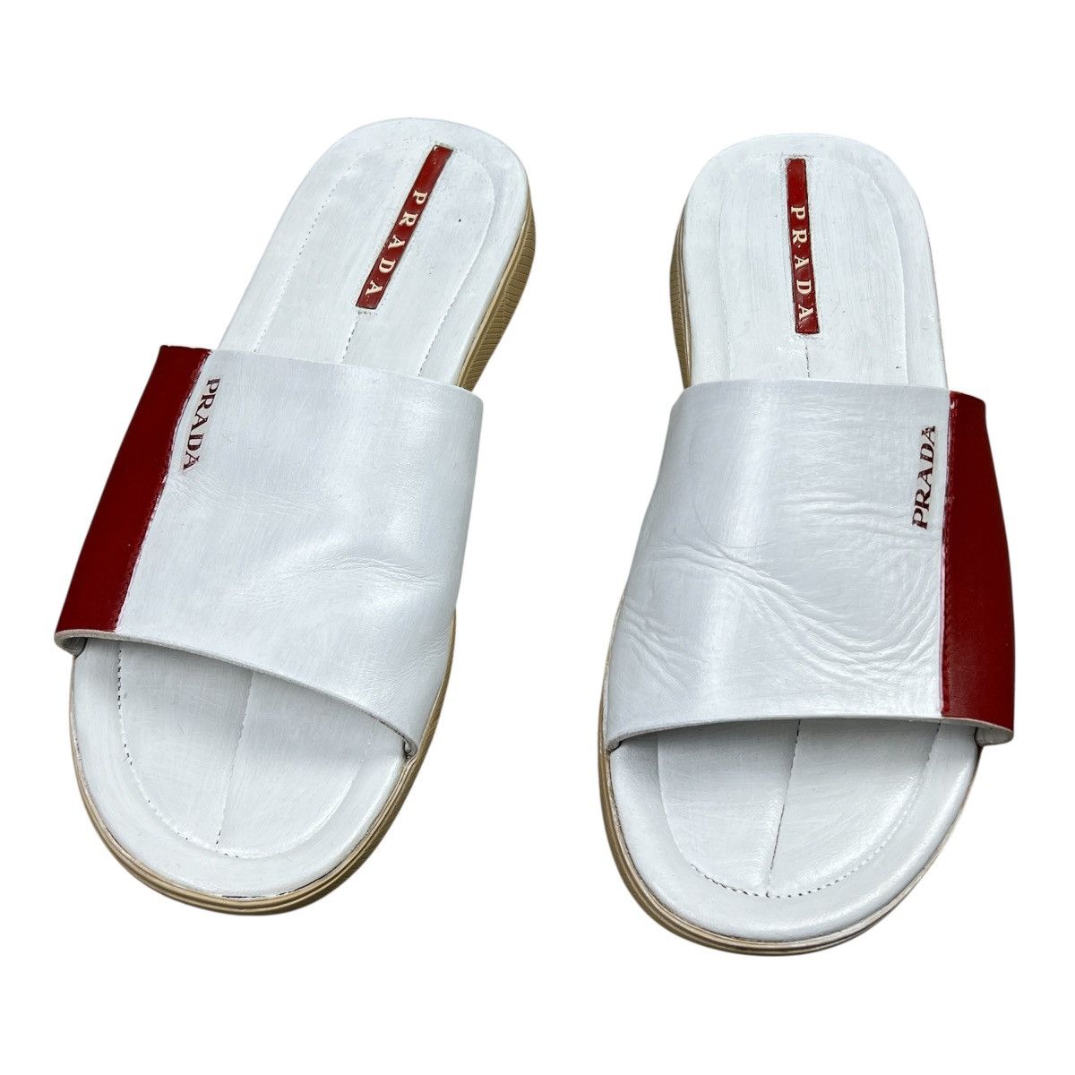 Prada Prada Sport White Red Leather Slides Sandals Men's Custom Size US 9.5 / EU 42-43 - 2 Thumbnail