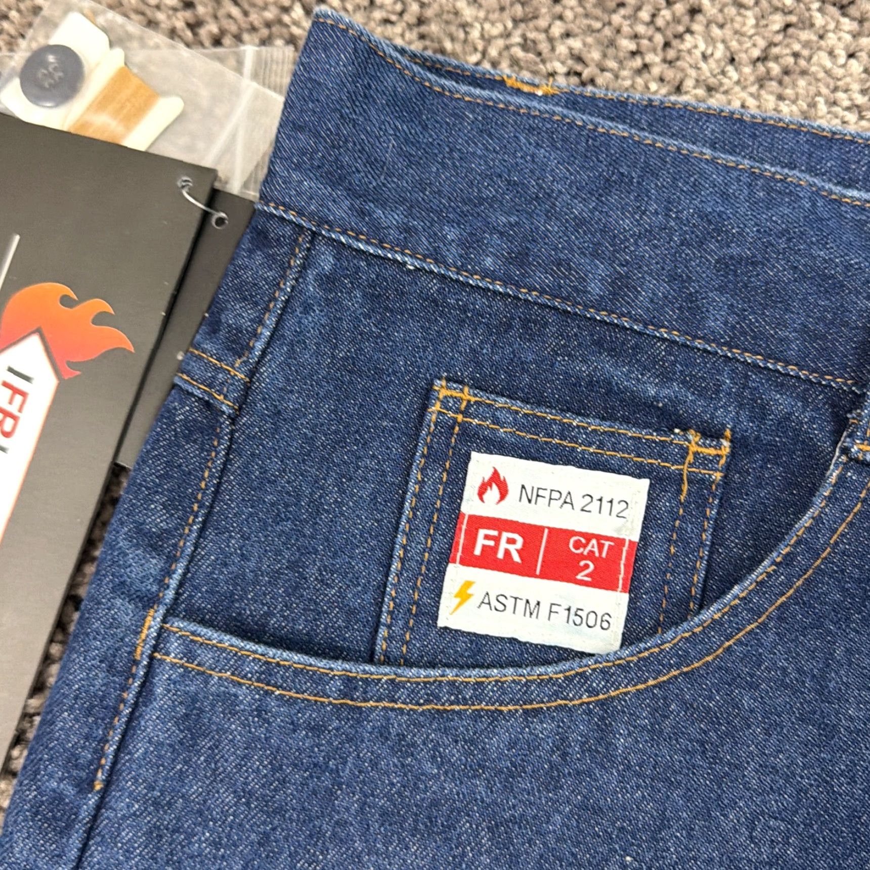 Denime Ifrline Jeans Mens 36 Straight FR Flame-Resistant Denim Dark Wash 33x33 1X28R Size US 33 - 3 Thumbnail