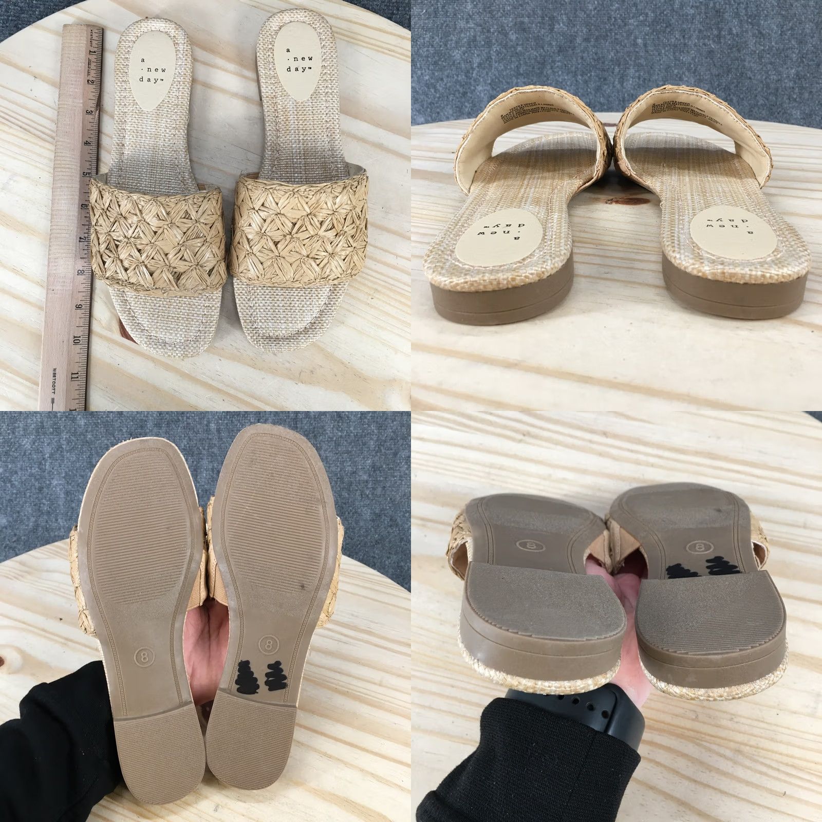 Vintage A New Day Sandals Womens 8 Raffia Woven Slide Tan Slip On Open Toe Casual Flats Shoes Womens 8 Sandals Slide Raffia Open Toe Tan Casual Flats Size US 8 / IT 38 - 8 Thumbnail