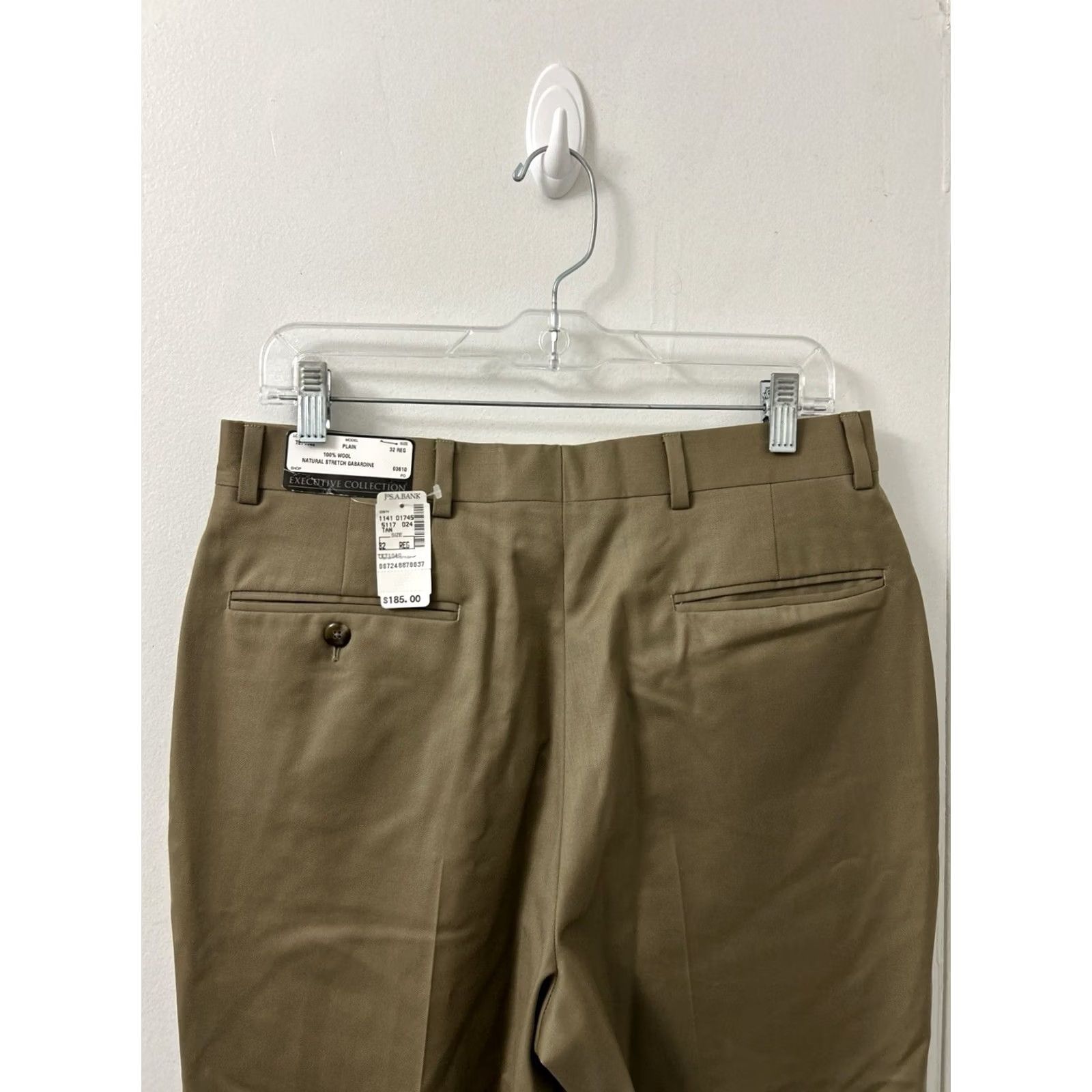 Vintage Jos A Bank Dress Pants Mens 32x37 Tan 100% Wool Executive Collection YKK Stretch Dress Pants Beige Khaki Classic Fit Pockets Zip Button Slim? Size US 32 / EU 48 - 2 Thumbnail