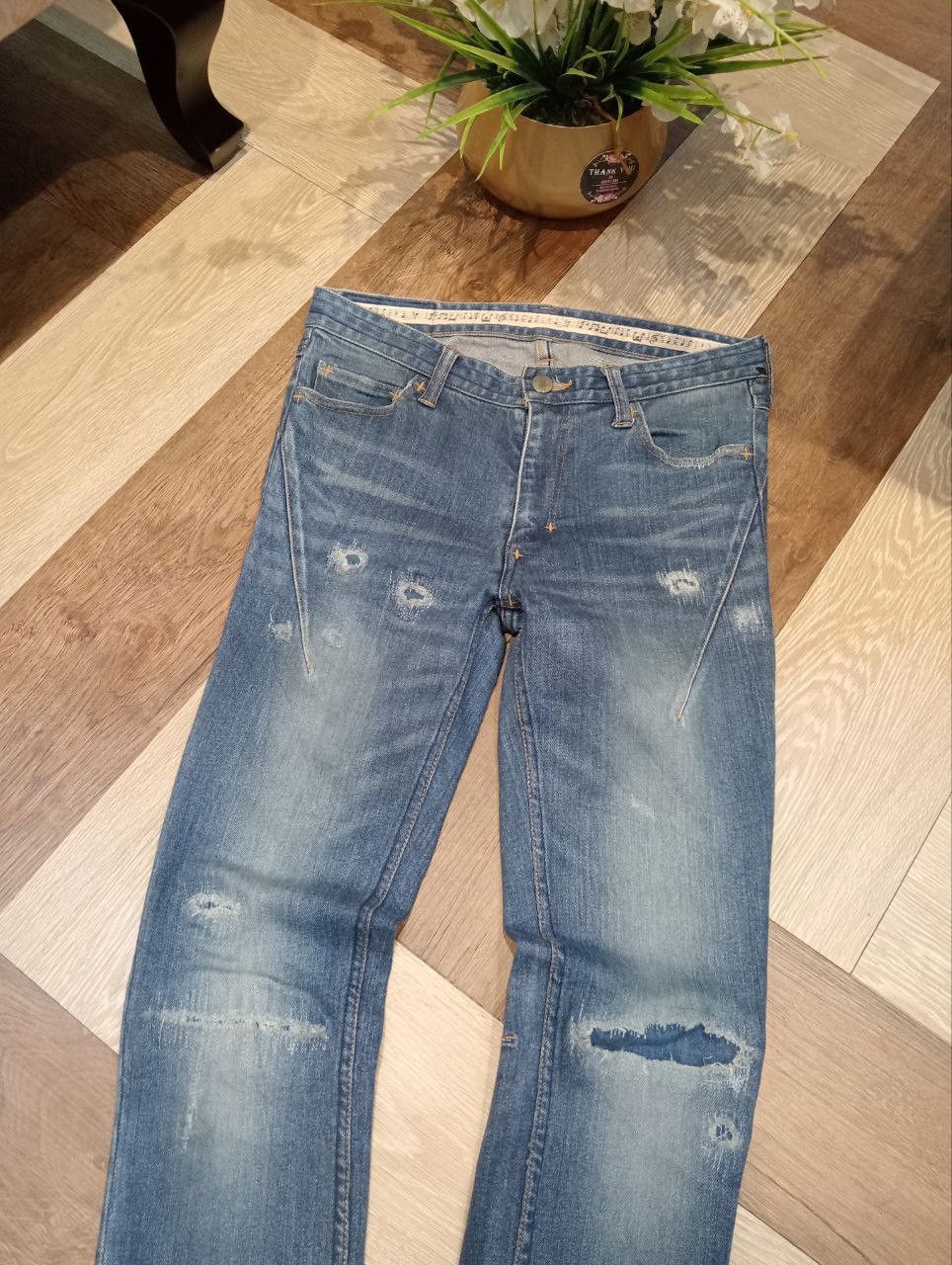 Number (N)ine NUMBER NINE X STUDIOUS BLUE DISTRESSED SKINNY STRETCH JEANS Size US 29 - 4 Thumbnail