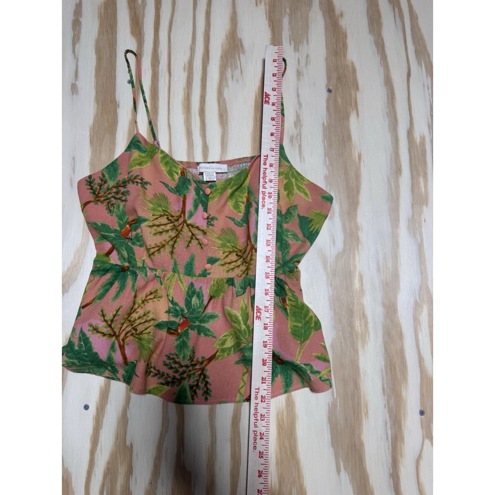 Other Tropical Peplum Cami Women’s XL Pink Green Rayon Linen Boho Size XL / US 12-14 / IT 48-50 - 5 Thumbnail