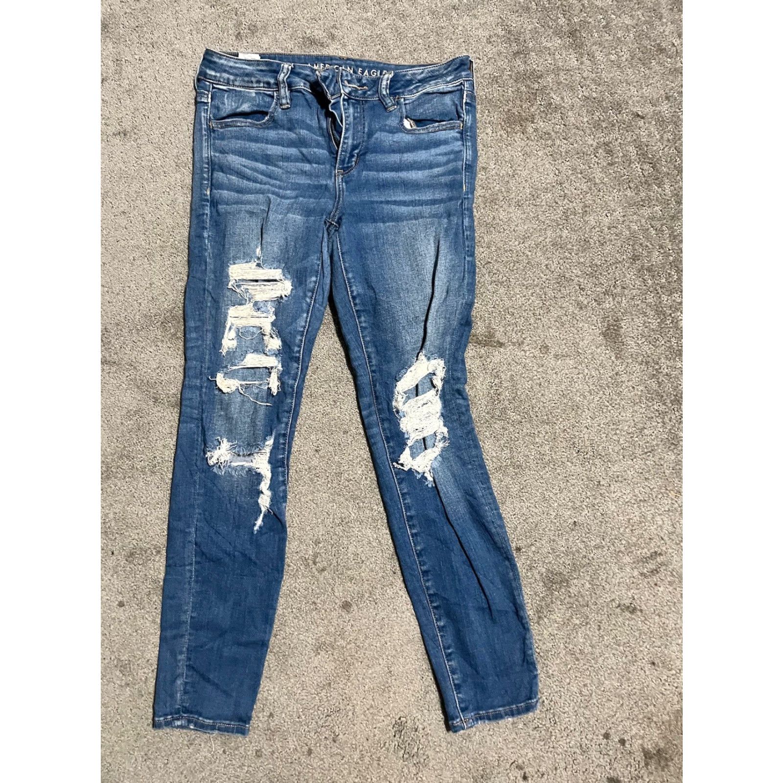 American Eagle Outfitters American Eagle Womens Jegging Size 10 Super Stretch High Rise Destroyed Blue Denim Size 32" / US 10 / IT 46 - 3 Thumbnail