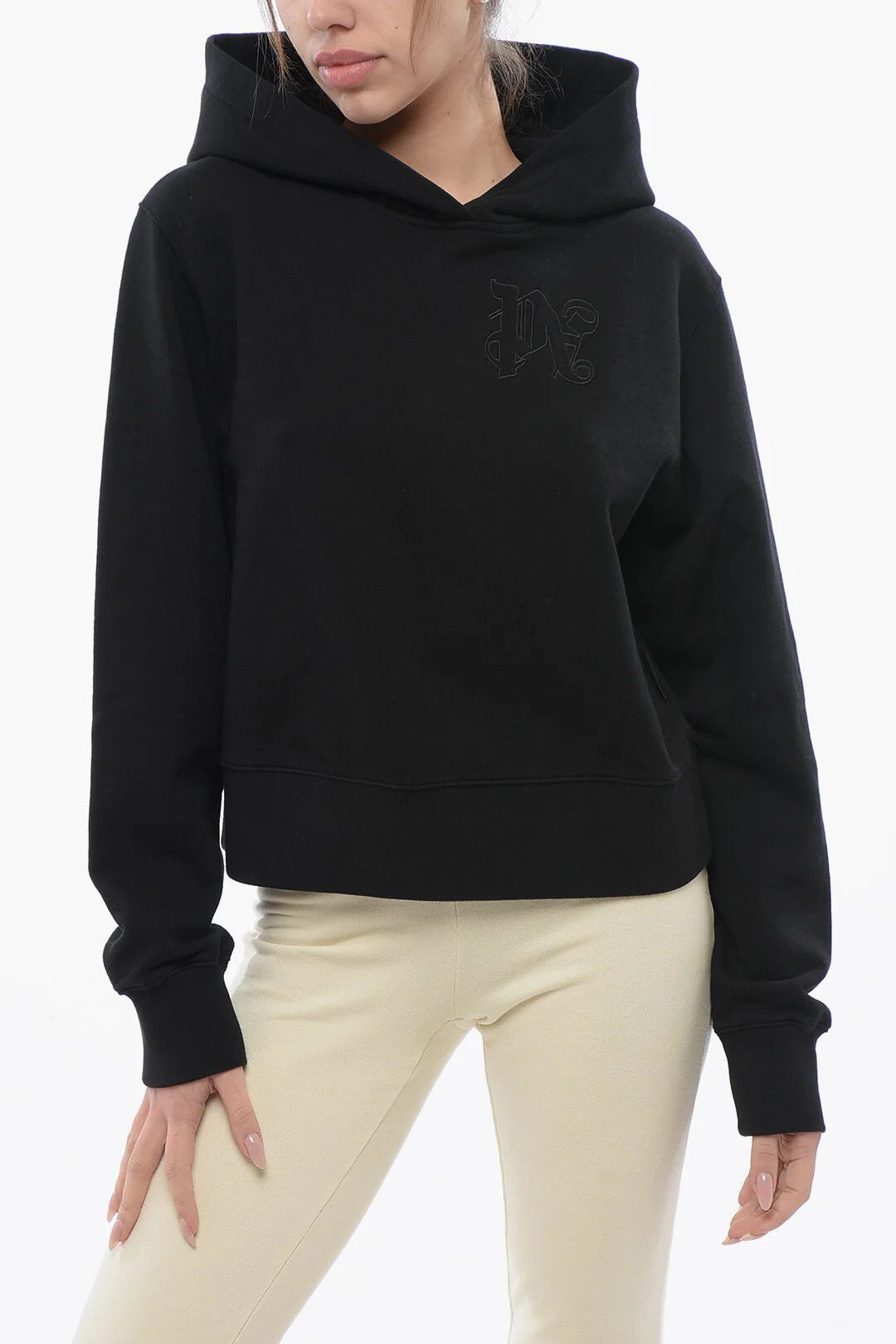Palm Angels og1mm0326 Brushed Cotton Hooded Sweatshirt in Black Size S / US 4 / IT 40 - 1 Thumbnail