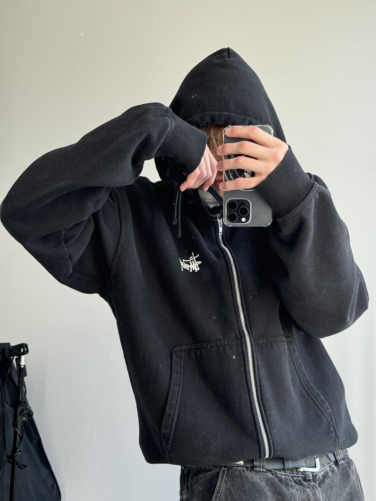 Stussy × Vintage STUSSY Big Logo LOGO VINTAGE OVERSIZE Zip Up Black HOODIE Size US XXL / EU 58 / 5 - 22 Thumbnail