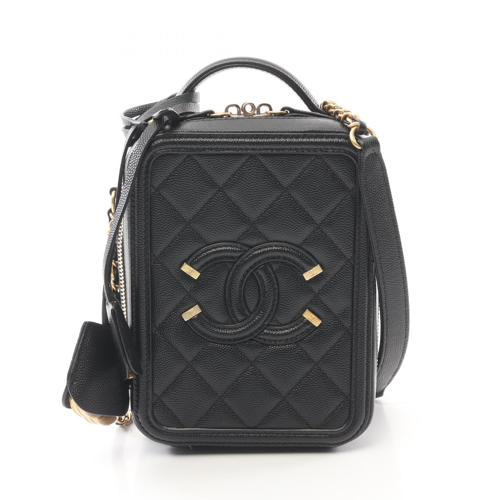 Chanel Chanel Cc Filigree Grained Calfskin Shoulder Bag Leather Shoulder Bag As0988 in Black, Women's