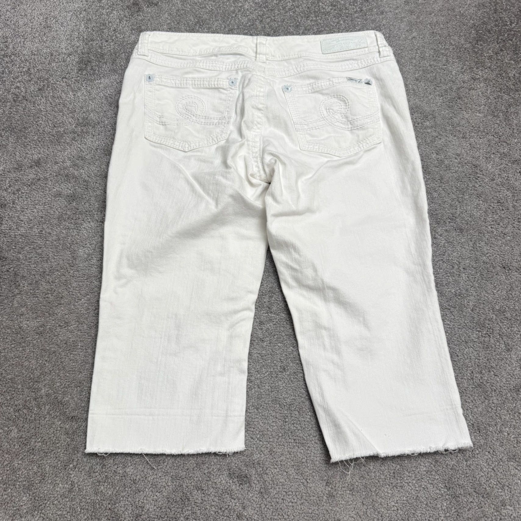 Vintage Seven7 Capri Denim Jeans Womens 12 White Straight Raw Hem Stretch Casual 36x19 Size 34" / US 12 / IT 48 - 2 Thumbnail