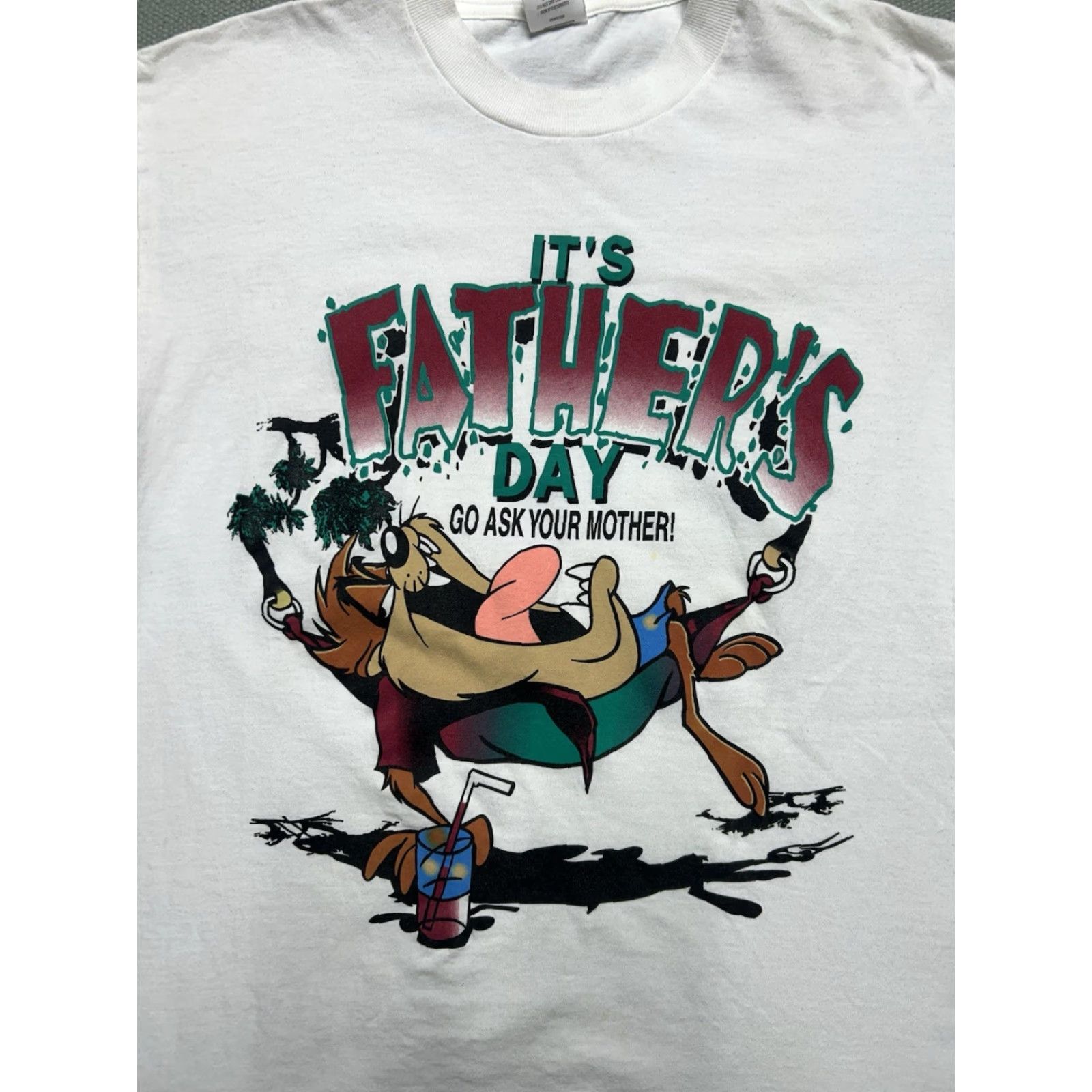 Vintage VINTAGE 90s Looney Tunes Taz T-Shirt Mens Large White Funny Graphic Cartoon Father’s Day Shirt Size US L / EU 52-54 / 3 - 2 Thumbnail