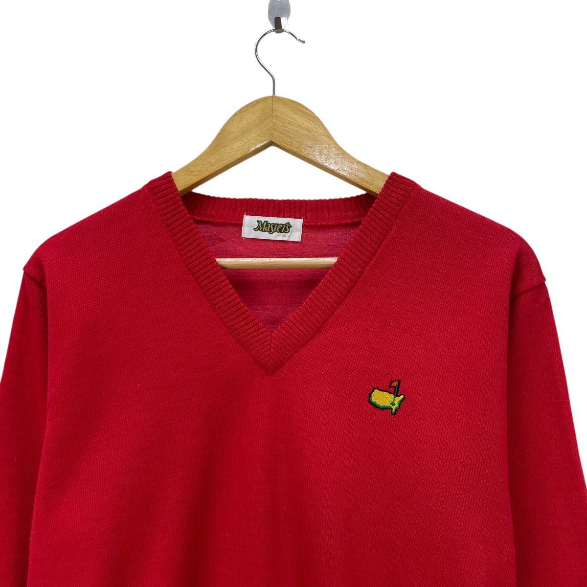 Vintage 💥 vintage 90s Masters Tournament red v-neck sweater Size US M / EU 48-50 / 2 - 3 Thumbnail