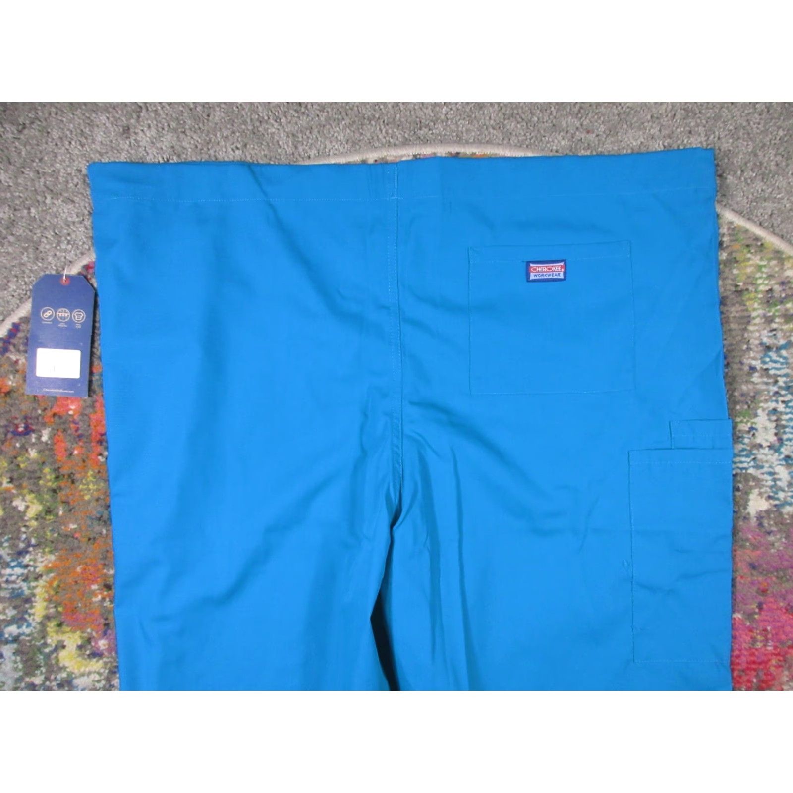 Cherokee VINTAGE Cherokee Workwear Scrub Pants Unisex NEW Adult L Teal Blue Solid Cotton Blend Mens Womens Size US 33 - 4 Thumbnail