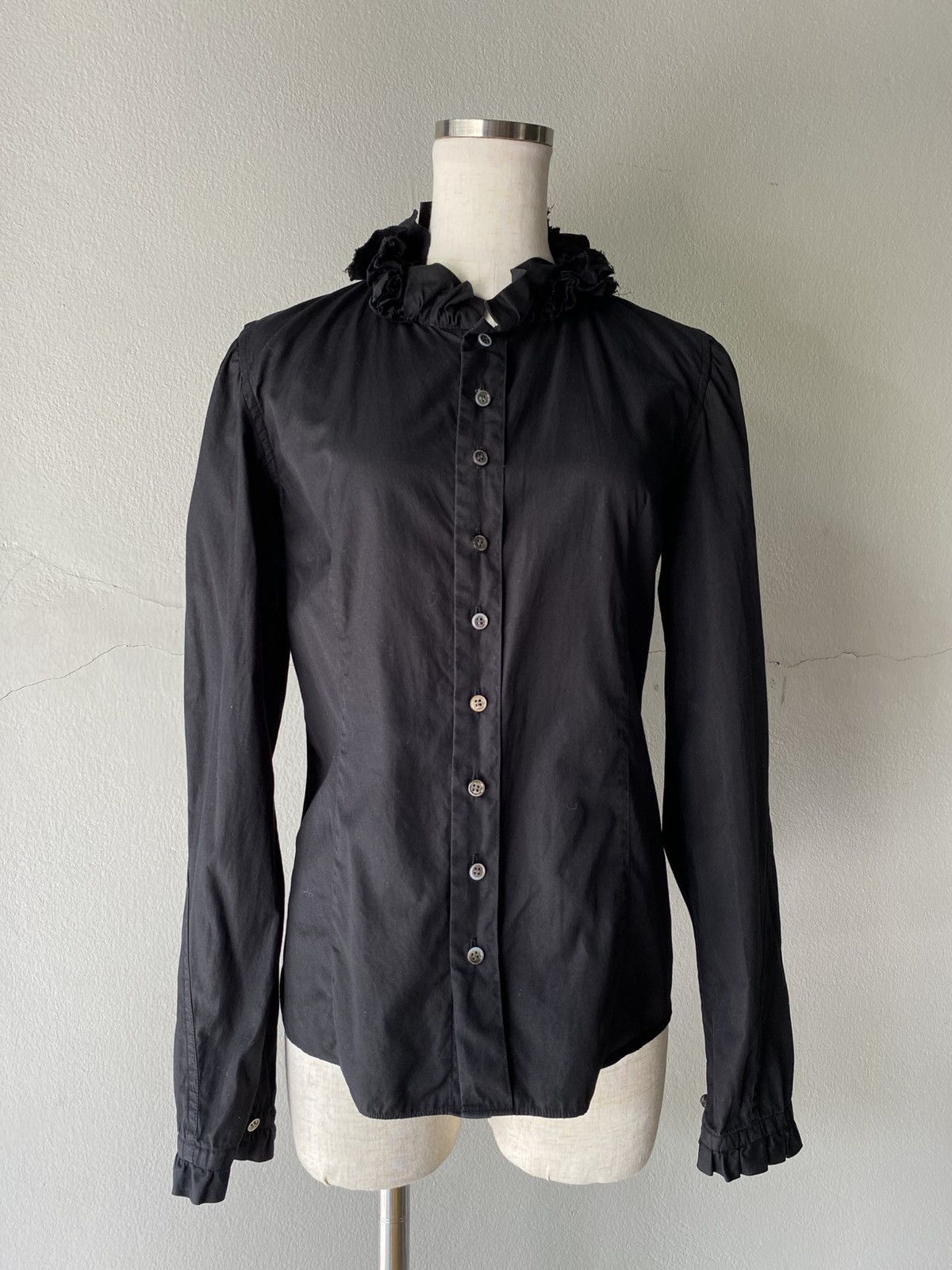 Zucca ZUCCA Black Ruffle-Collar Button-Up Blouse Size S / US 4 / IT 40 - 15 Thumbnail