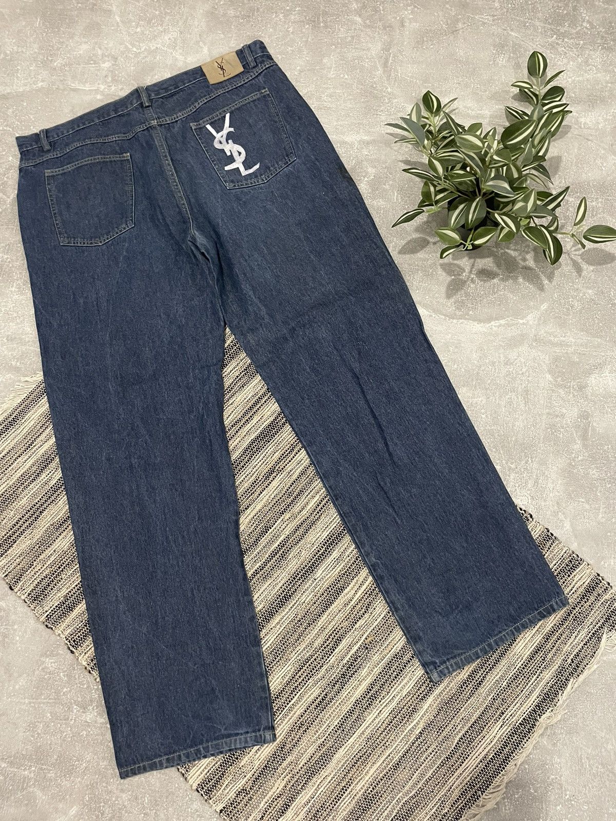 image of 20471120 x Vintage YSL Big Logo Jeans YVES Saint Laurent Denim Pants Rock Jnco in Blue Jean (Size 3