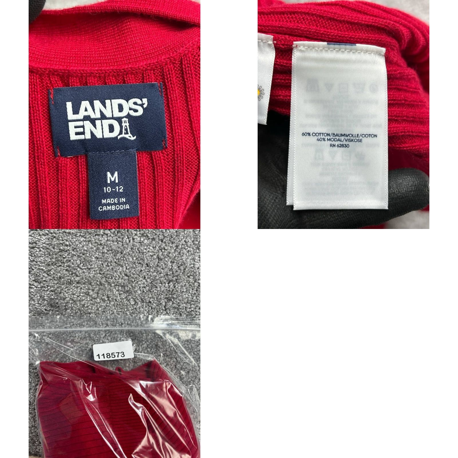 Lands' End VINTAGE Lands' End Cardigan Sweater Womens M Red Cotton Knit Long Open Winter Size M / US 6-8 / IT 42-44 - 8 Thumbnail