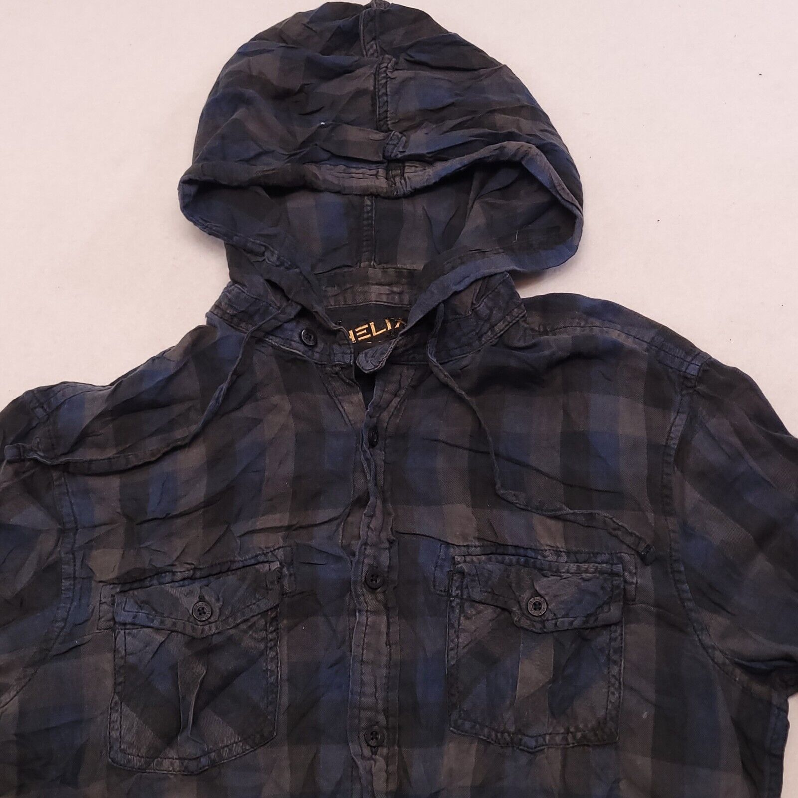 Helix Helix Casual Button Up Hoodie Mens Size Medium M Blue Plaid Size US M / EU 48-50 / 2 - 1 Thumbnail